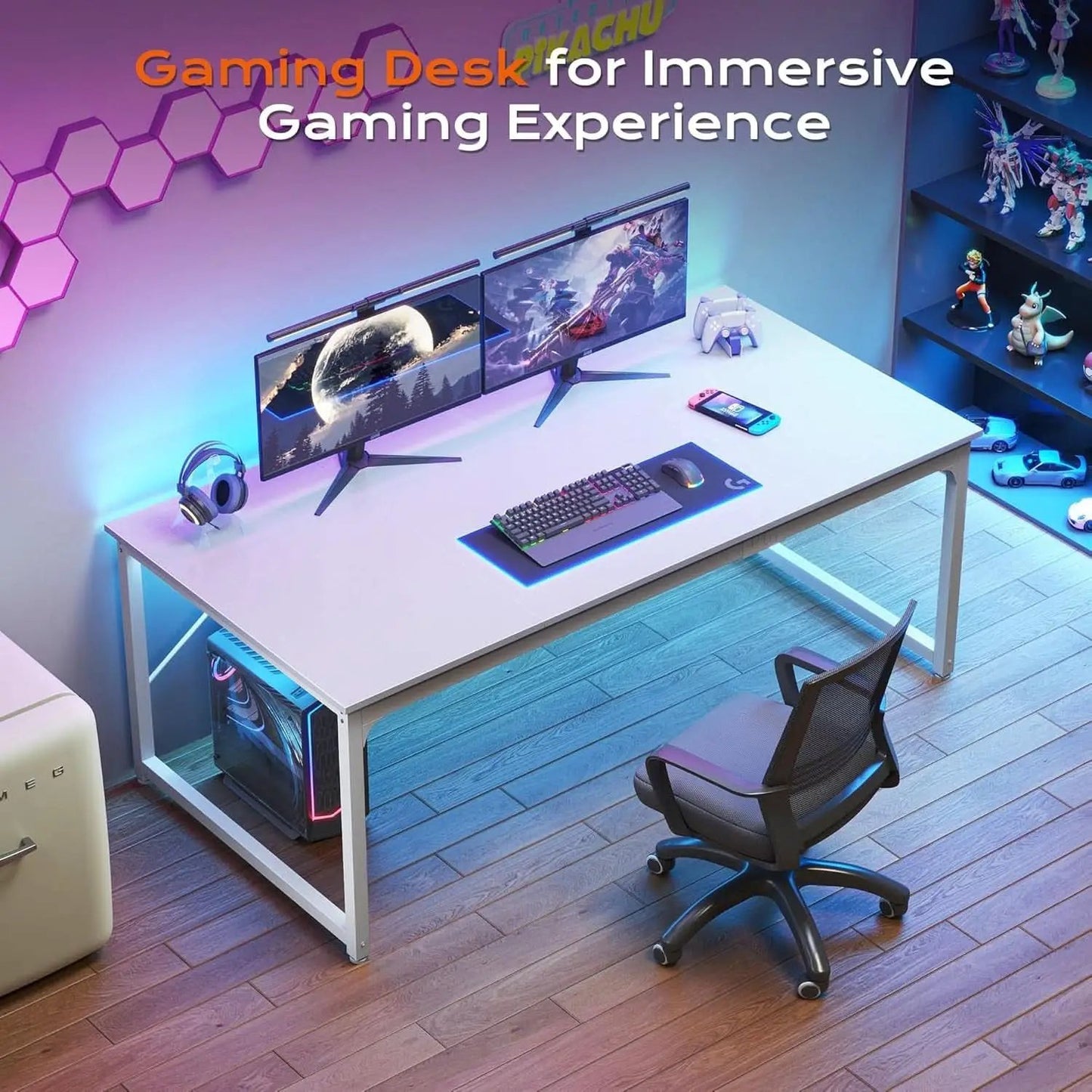 63 Inch White Computer Desk With Deep Desktop Home Office from PriceLows™