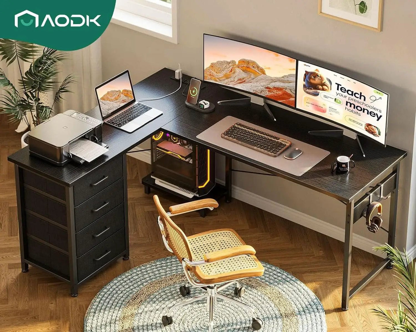 53 Inch L Shaped Gaming Desk With USB Ports For Home Office from PriceLows™