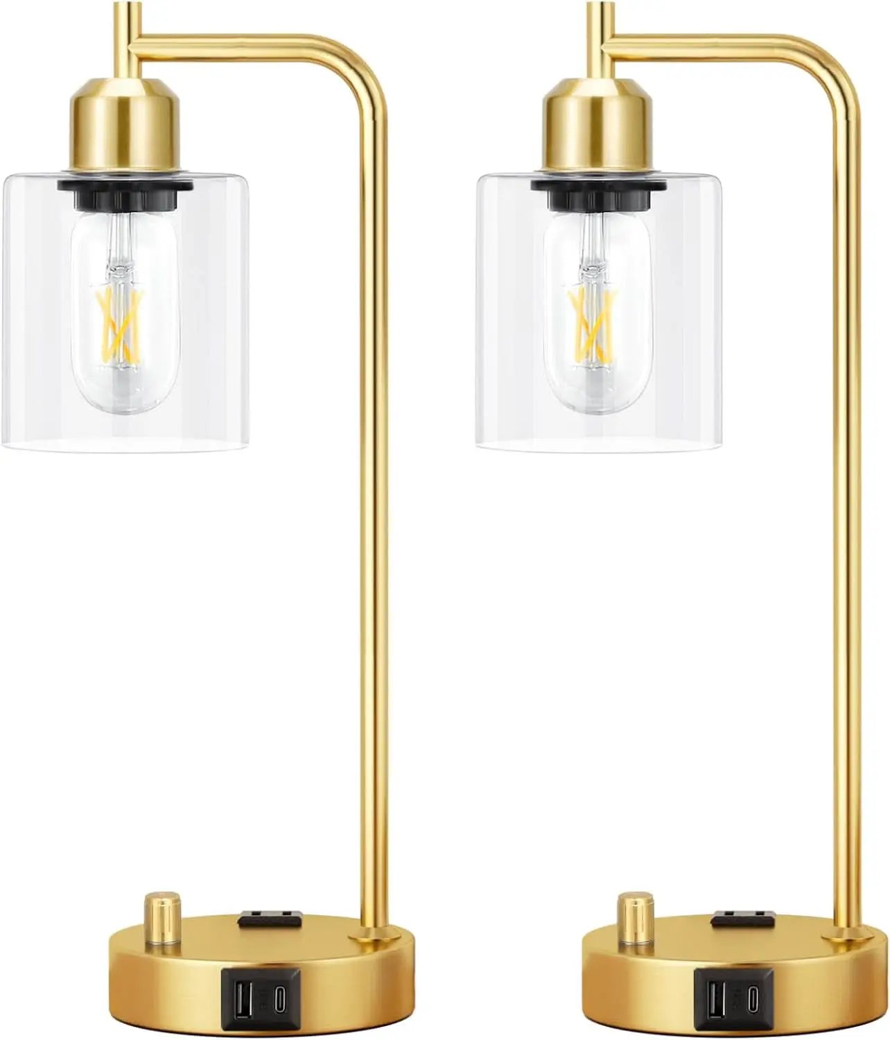Industrial Dimmable Table Lamps Gold Finish With USB Ports from PriceLows™