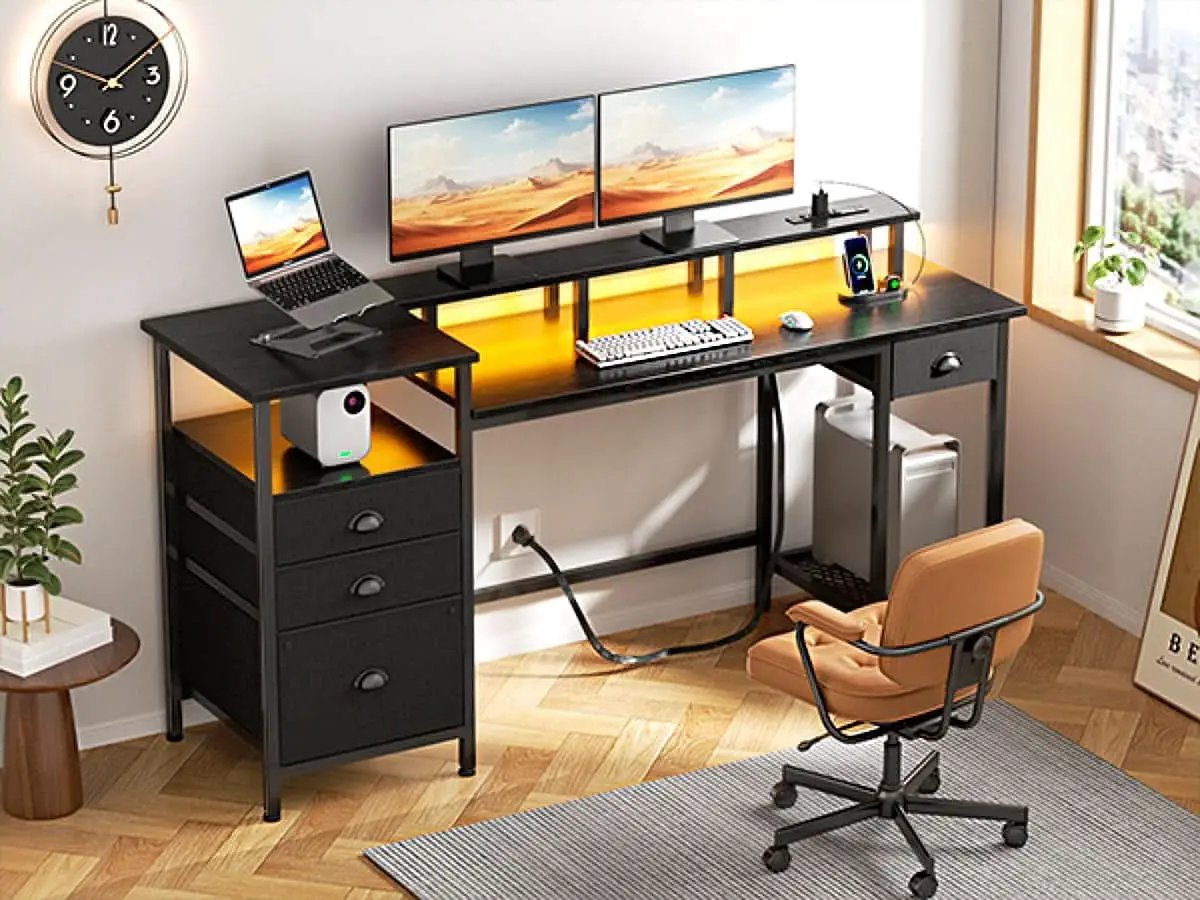 Black 60 Inch Computer Desk With 4 Drawers And Led Lights from PriceLows™
