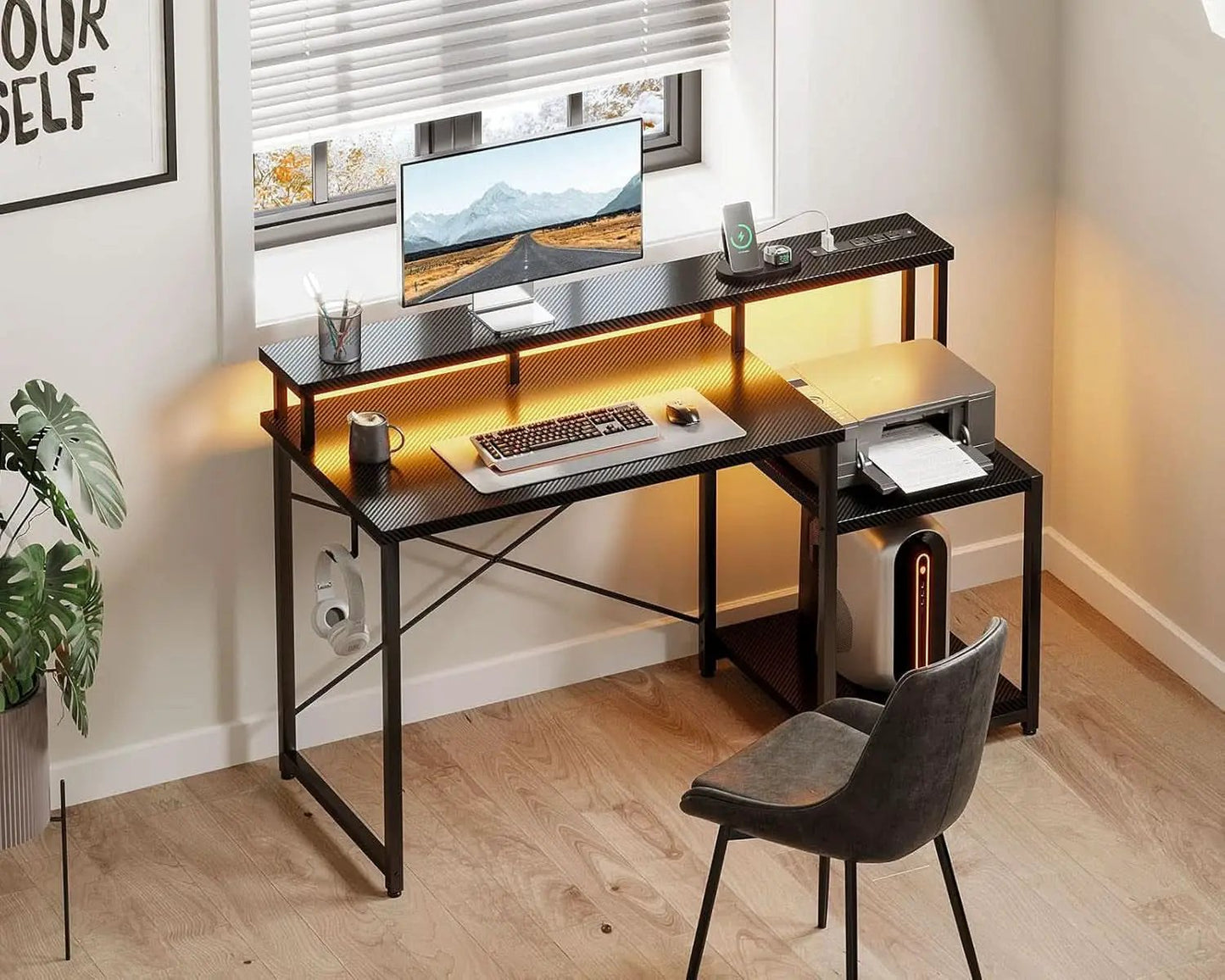 48 Inch LED Gaming Desk With Power Outlet And Shelves from PriceLows™