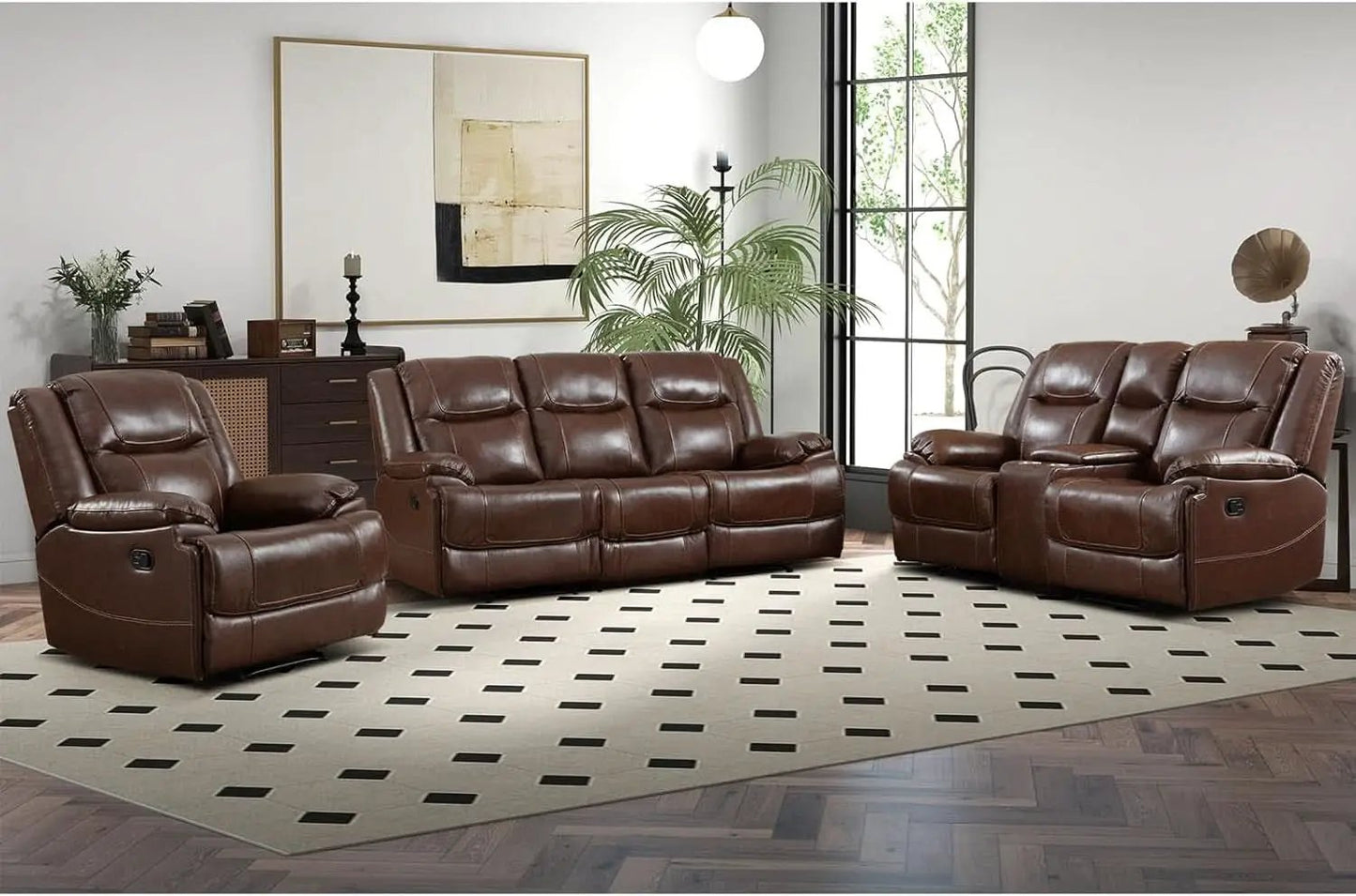 Manual Recliner Sofa Set Brown Living Room Collection from PriceLows™