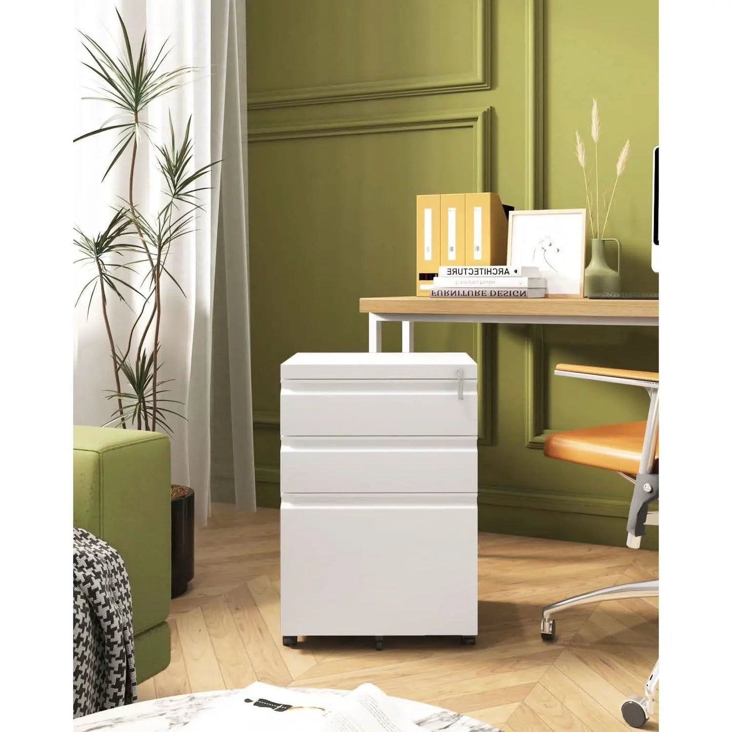 White Rolling File Cabinet With Lock Office Storage from PriceLows™