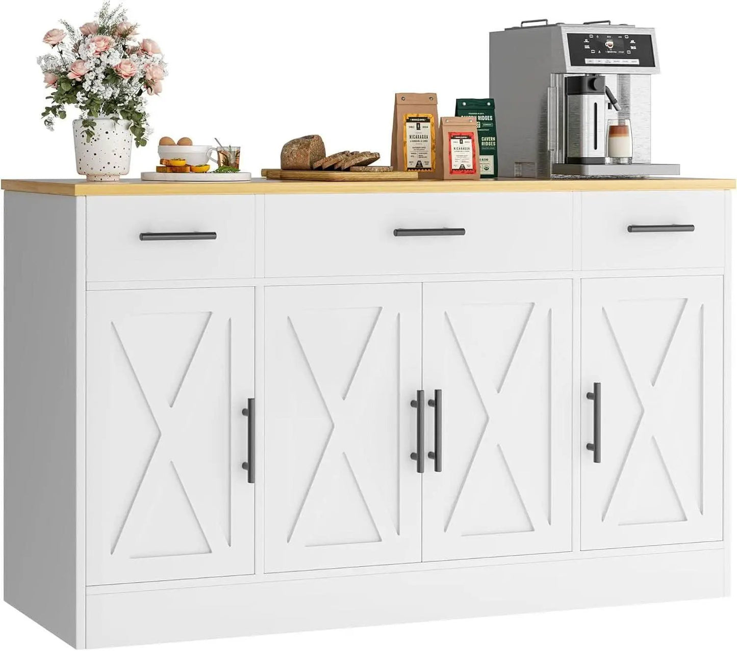 53 Inch White Buffet Cabinet With Drawers For Dining Room from PriceLows™