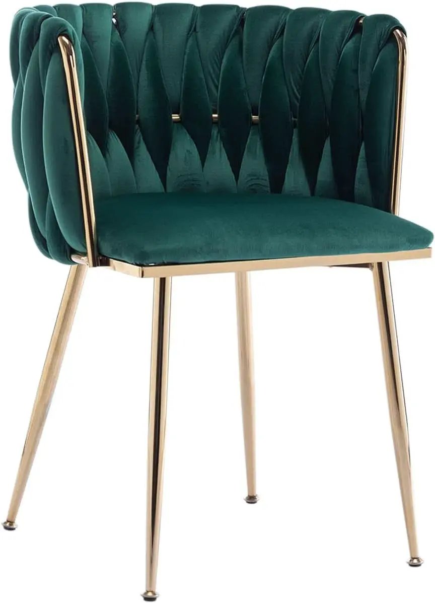 Velvet Dining Chairs Set of 4 With Gold Metal Legs in Green from PriceLows™