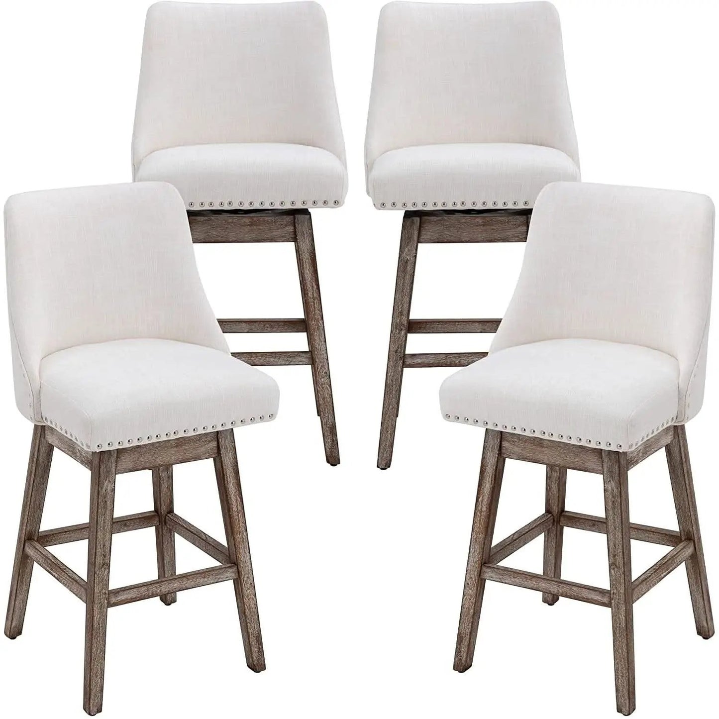 Swivel Upholstered Bar Stool With Back Wood Legs Set Of 4 from PriceLows™