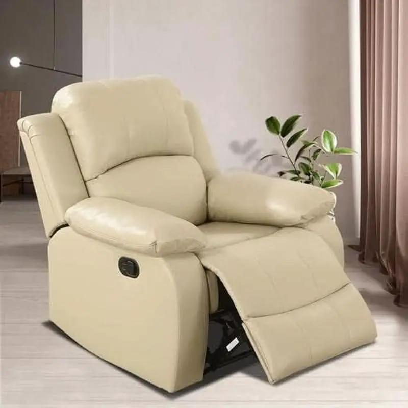 Beige Manual Leather 3 Piece Recliner Sofa Set For Living Room from PriceLows™