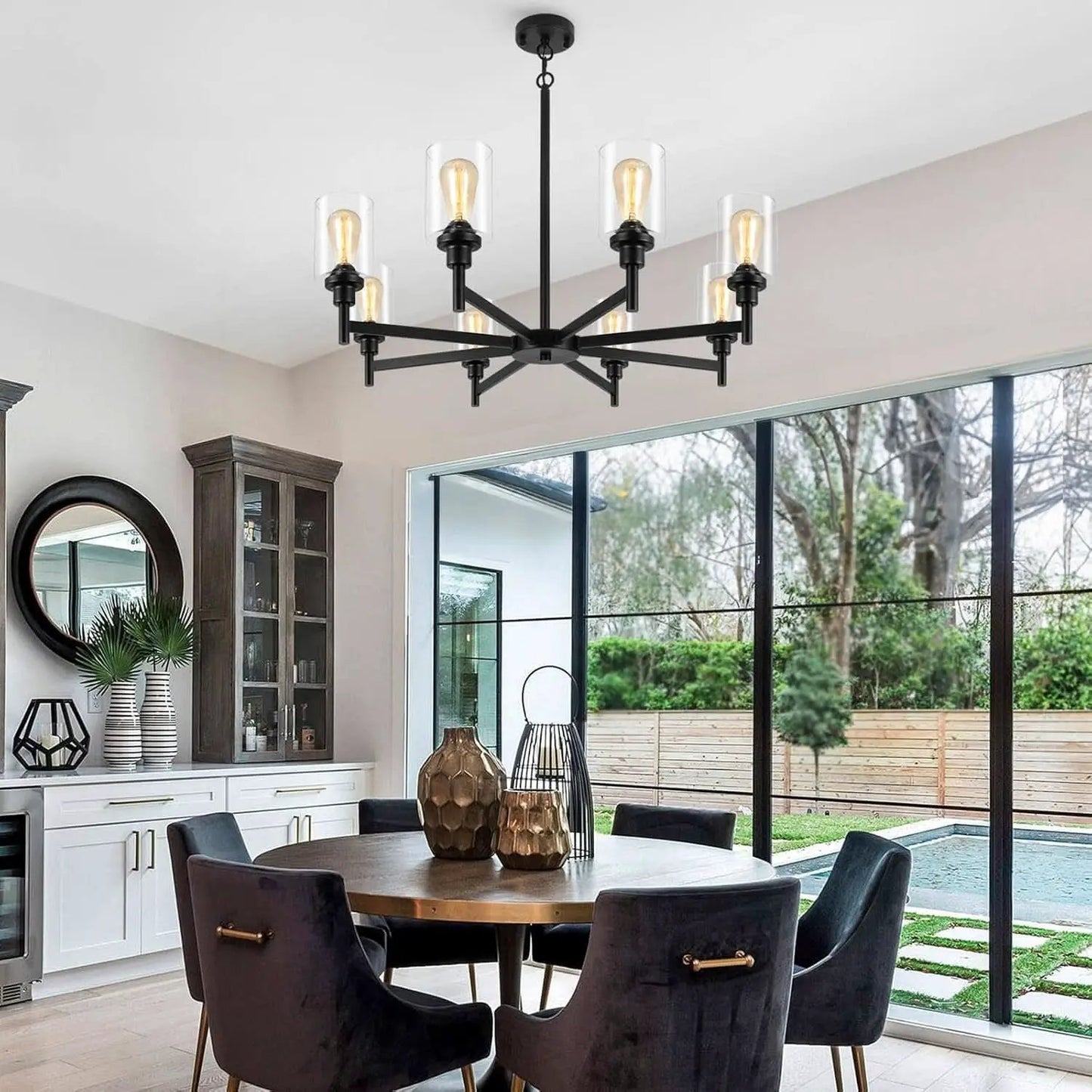 Black 8 Light Chandelier For Dining Room Glass Shades from PriceLows™
