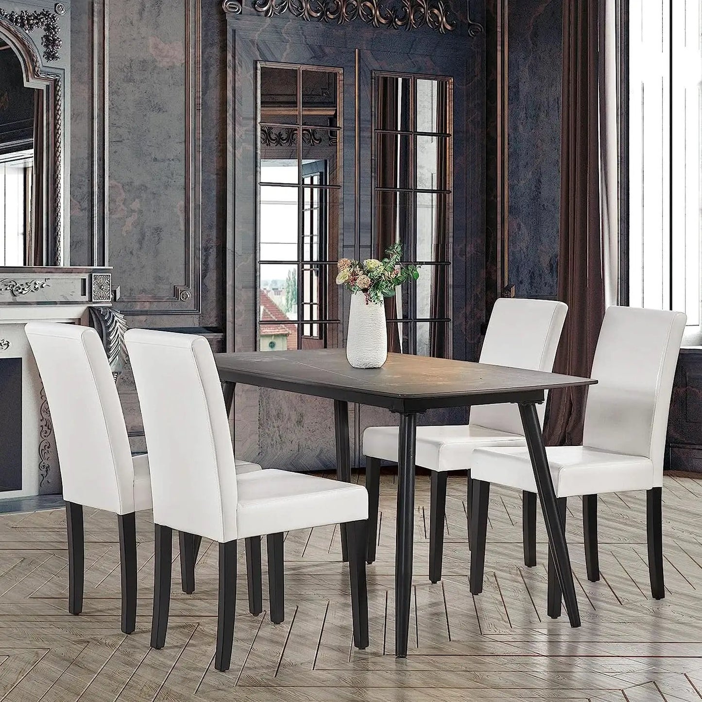 Set Of 4 Modern Parson Chairs With Faux Leather White from PriceLows™