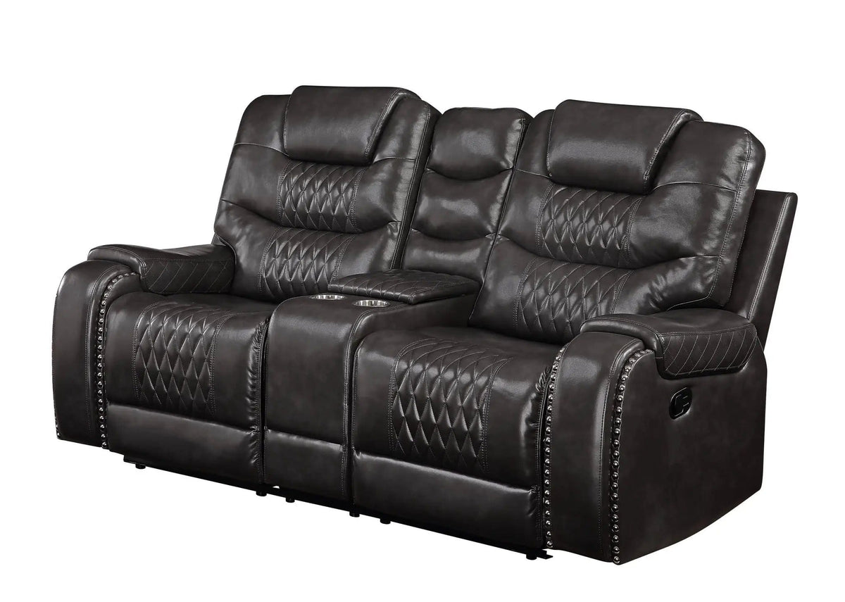 Braylon Recliner Loveseat With Cupholder Console | 38 x 78 x 44 in | Leather & Metal | Brown
