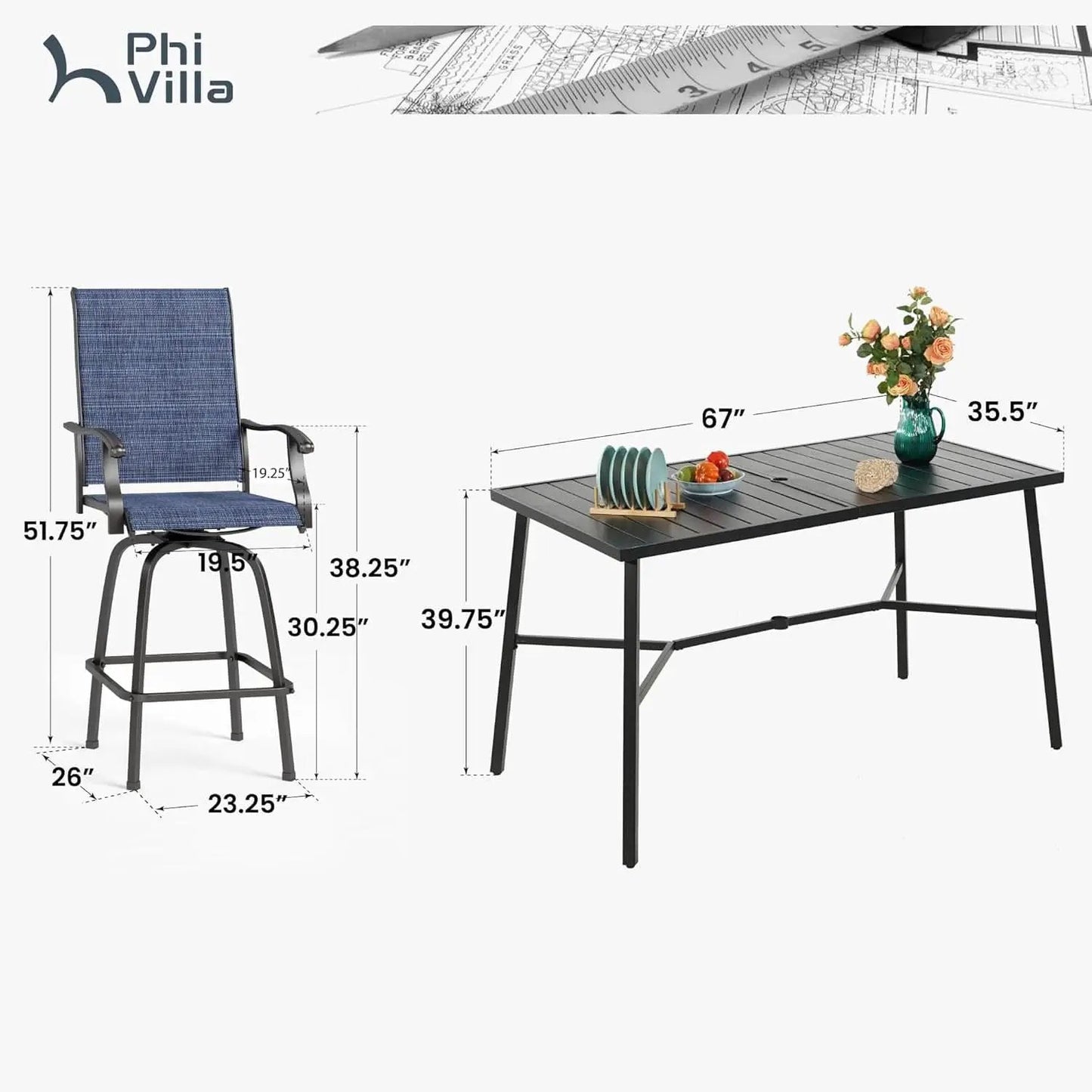 Outdoor Bar Set With Swivel Stools For Patio from PriceLows™