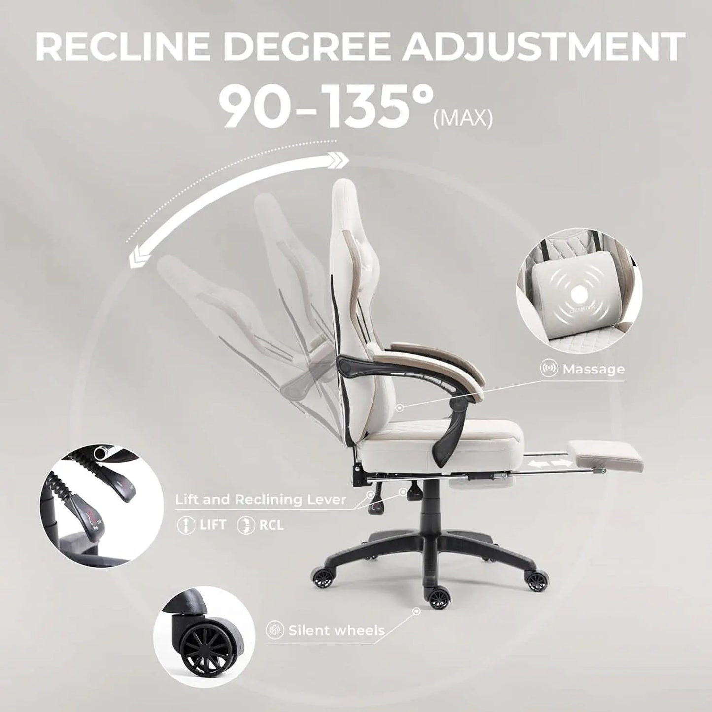 Beige Gaming Chair With Pocket Spring Cushion And Gel Pad from PriceLows™