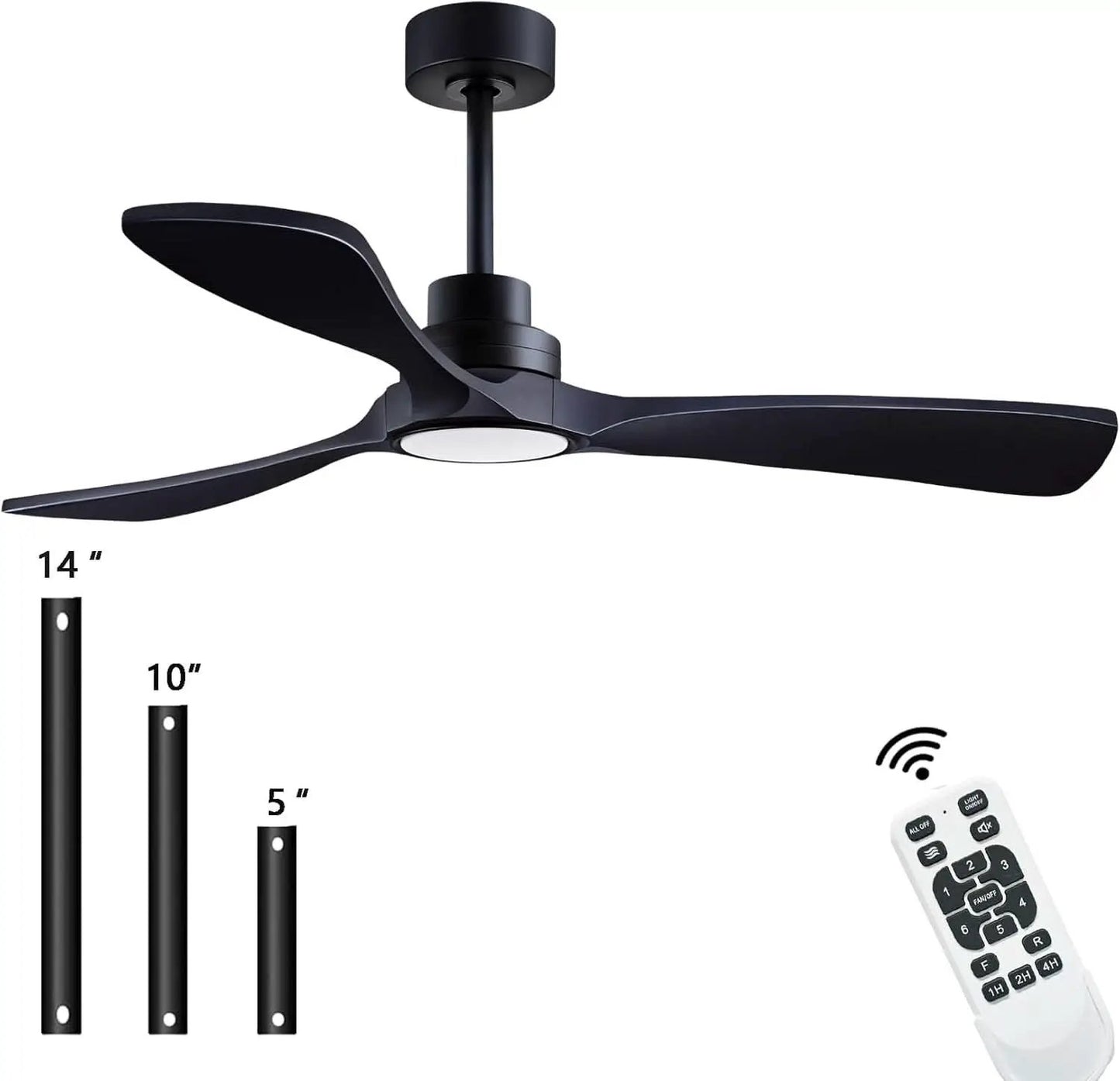 52 Inch Wood Ceiling Fan With Remote And Light Kit Black from PriceLows™