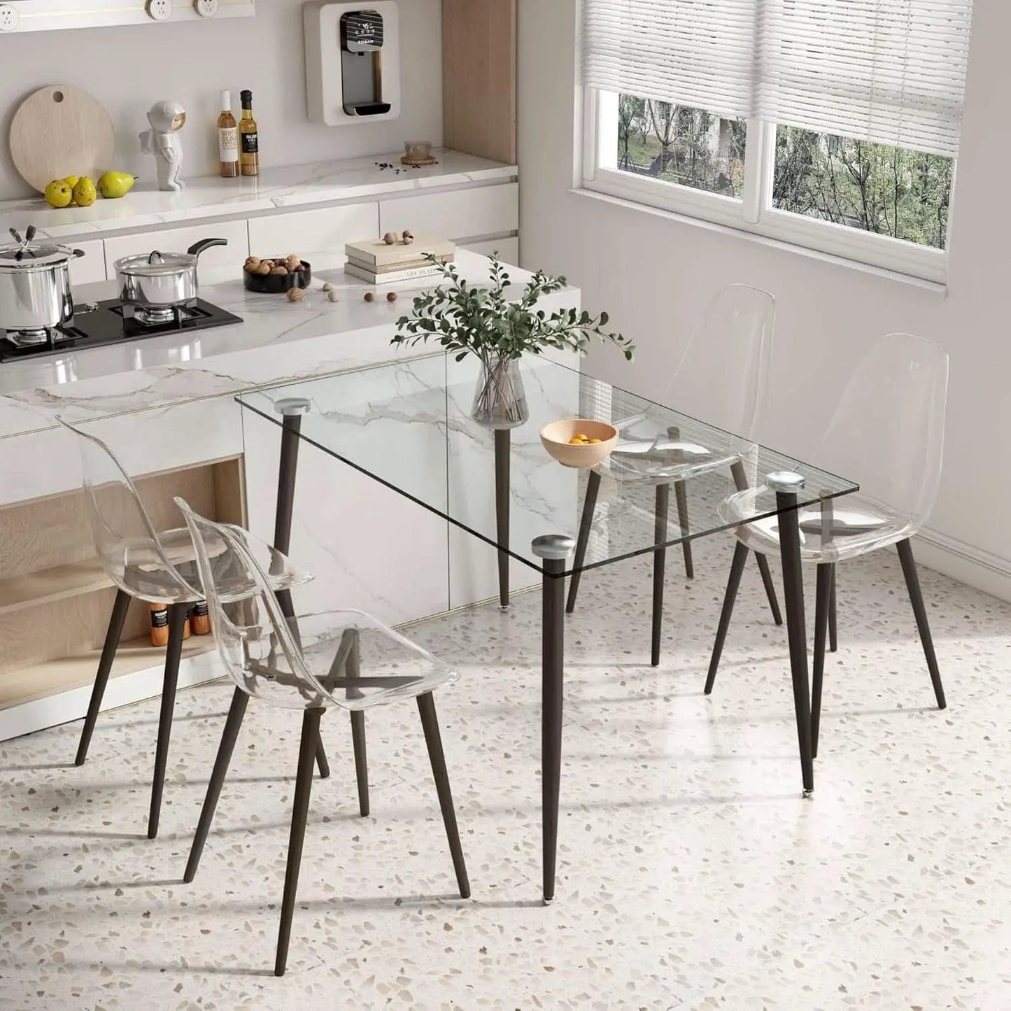 Clear Acrylic Dining Chairs Set of 4 With Black Legs from PriceLows™