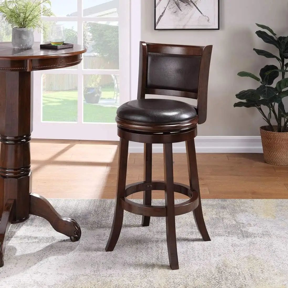 Swivel Bar Stool 29 Inch Cappuccino Faux Leather Upholstery from PriceLows™