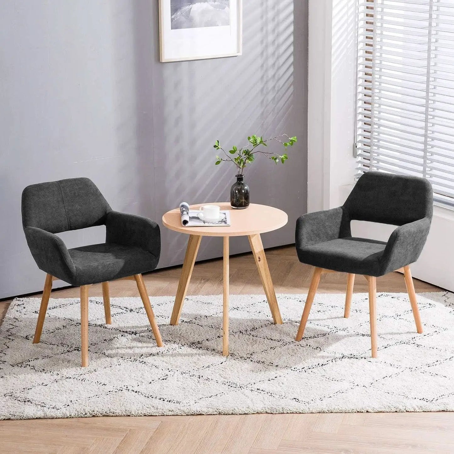 Charcoal Upholstered Armchair Mid Century Modern Wood Legs from PriceLows™