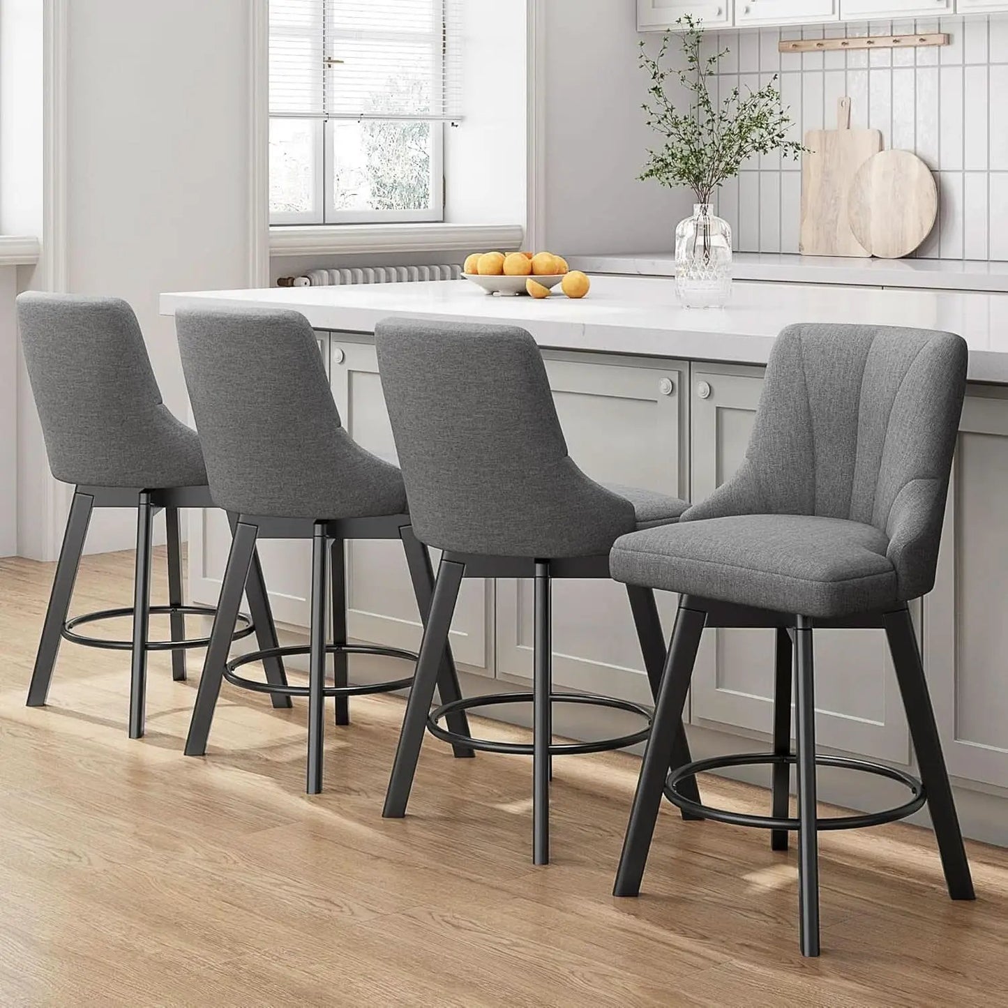 24 Inch Dark Gray Swivel Bar Stools With Backs Set Of 2