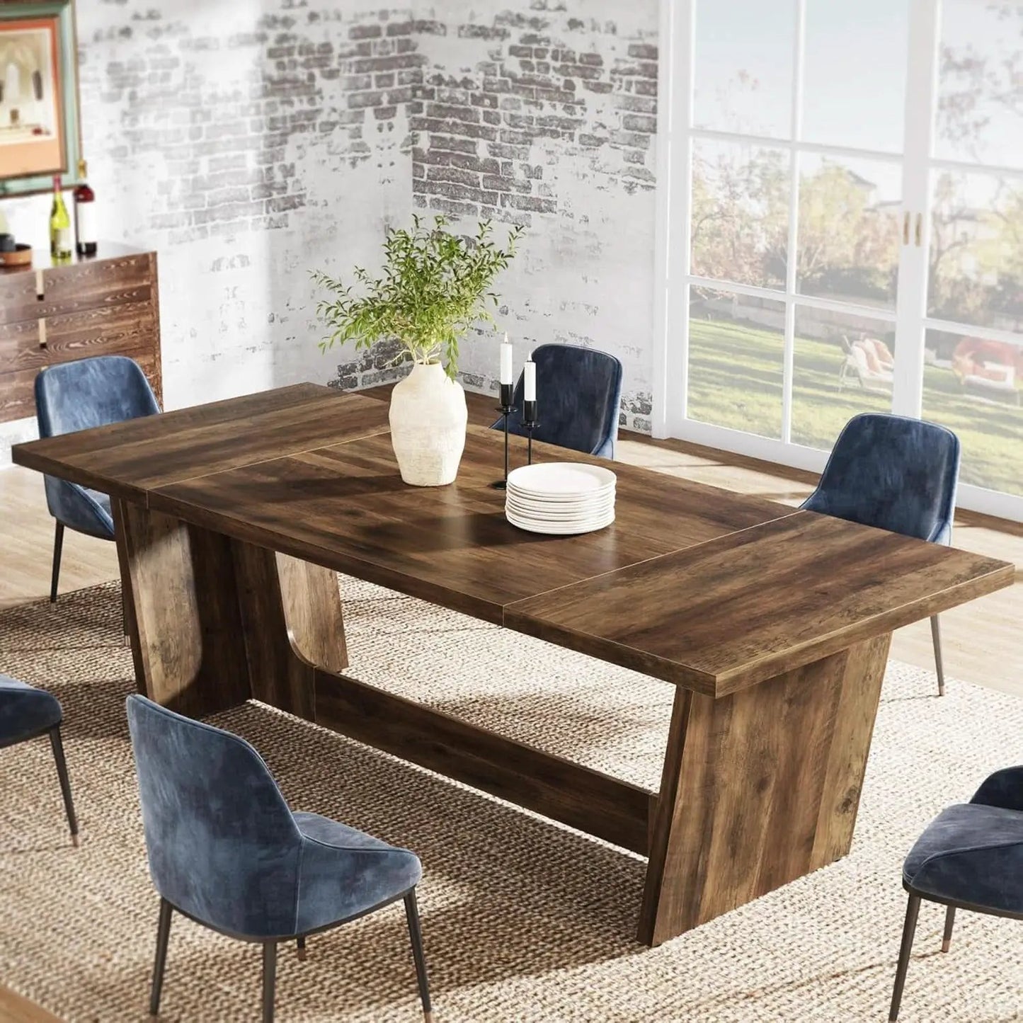 70 Inch Brown Solid Wood Rectangular Dining Table Seats Six from PriceLows™