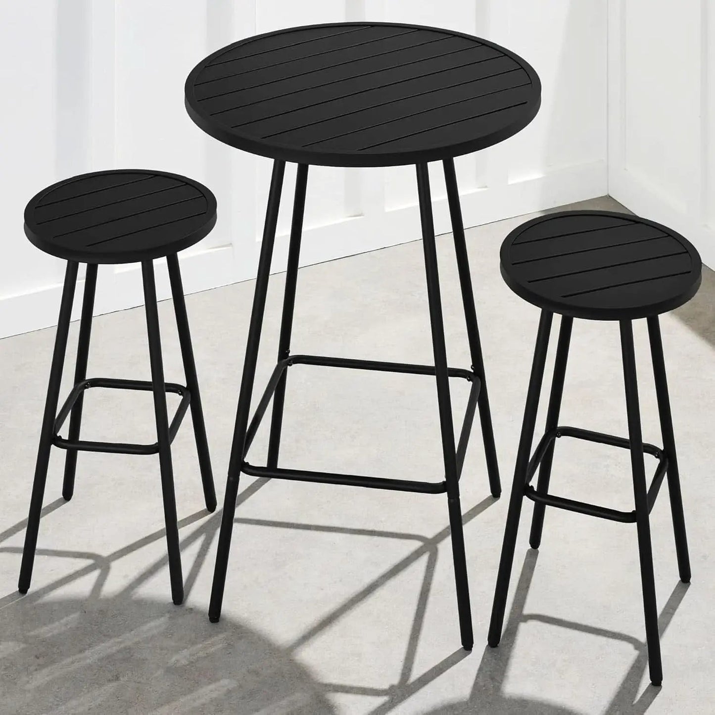 3 Piece Bar Height Patio Bistro Set Black Round Table With Backless Stools Patio Furniture Set from PriceLows™