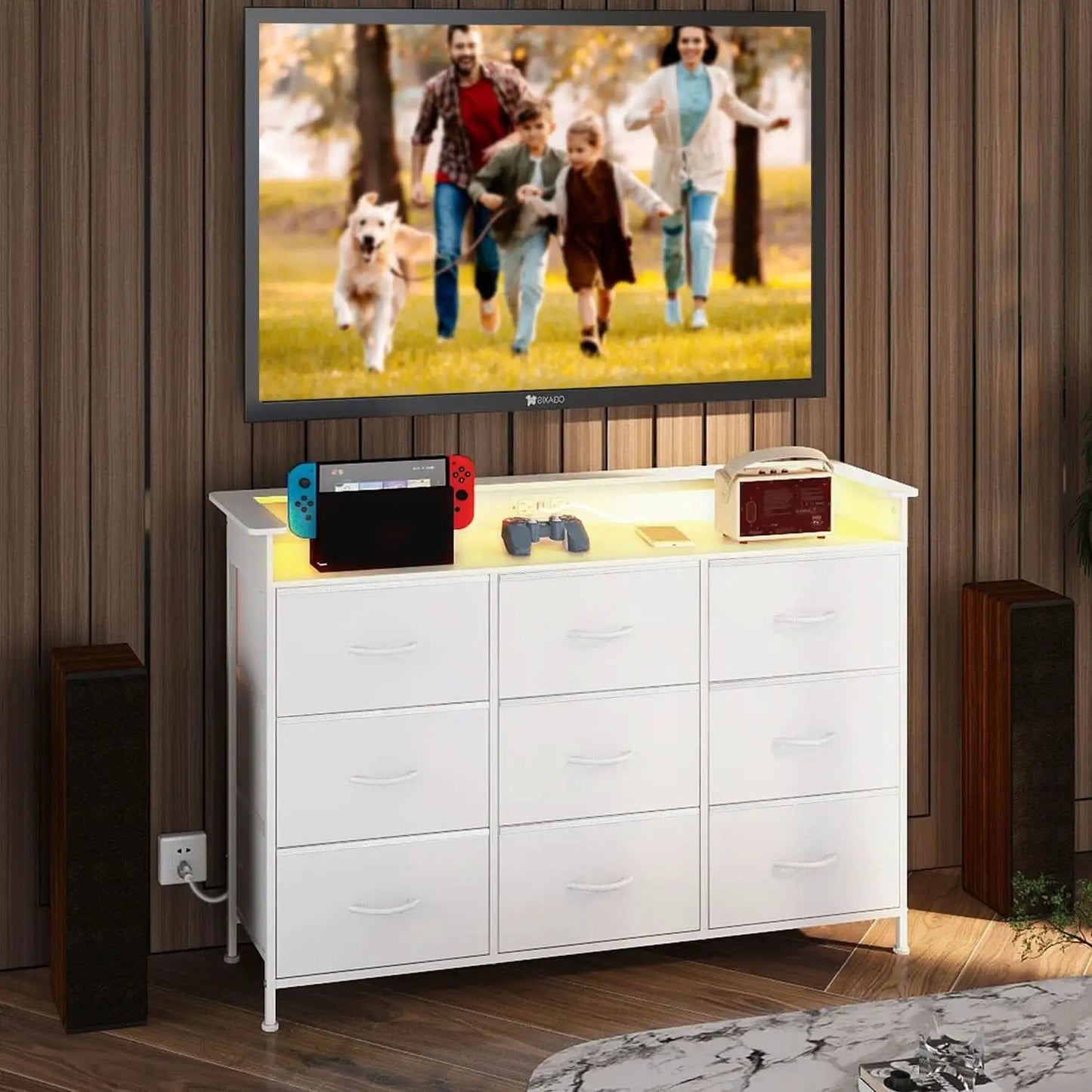 White Dresser With Integrated LED Lighting And Charging from PriceLows™