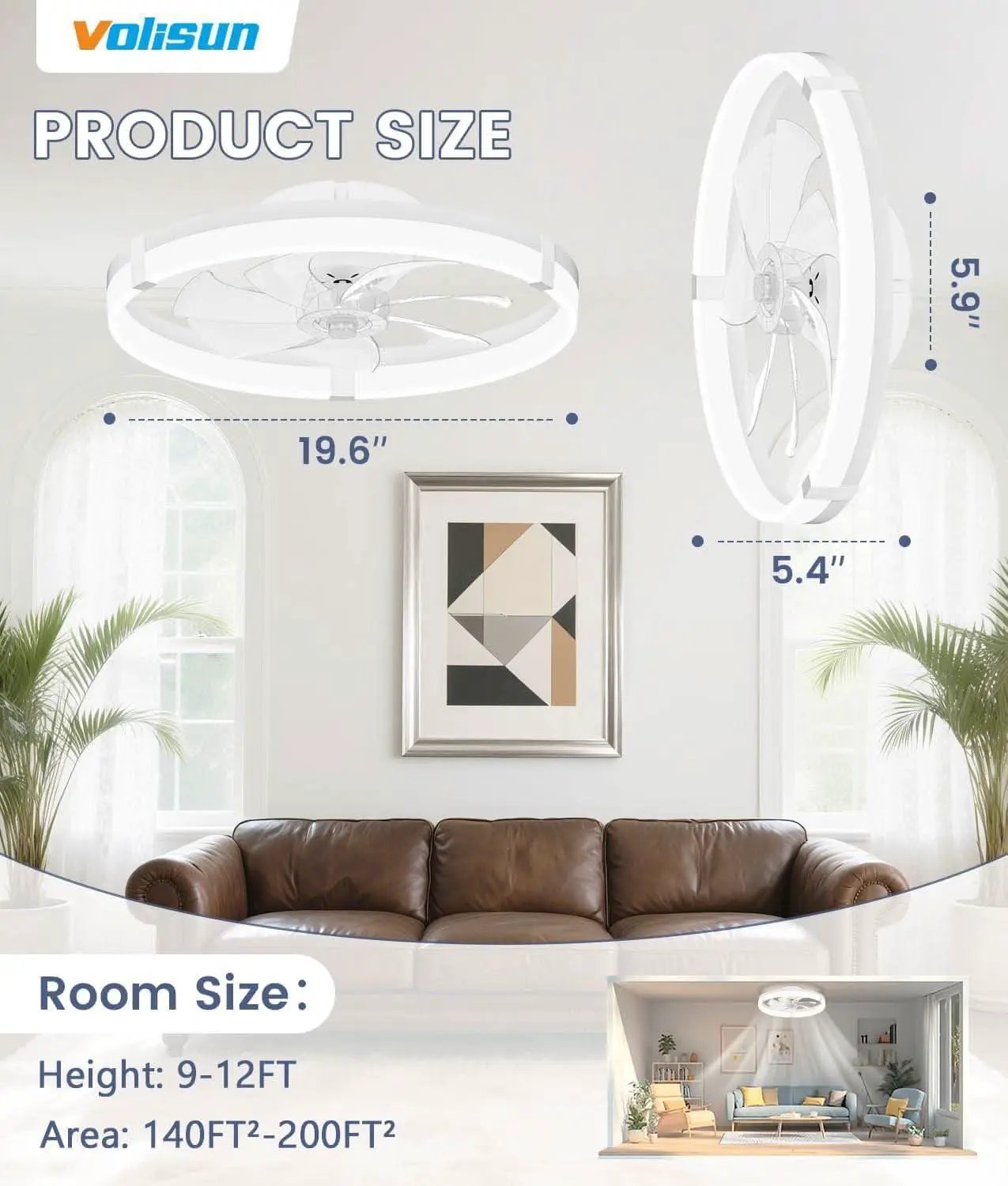 Flush Mount Ceiling Fan With Dimmable LED Lights White from PriceLows™