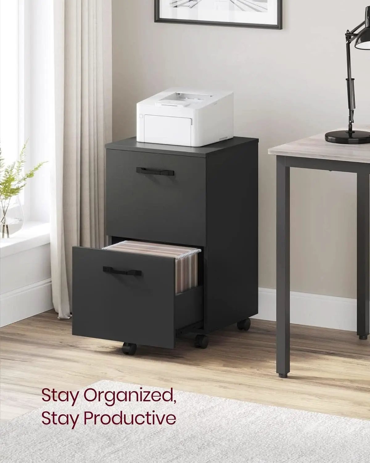 2-Drawer File Cabinet Matte Black For Home Office And Printer Stand Fits A4 And Letter Files from PriceLows™