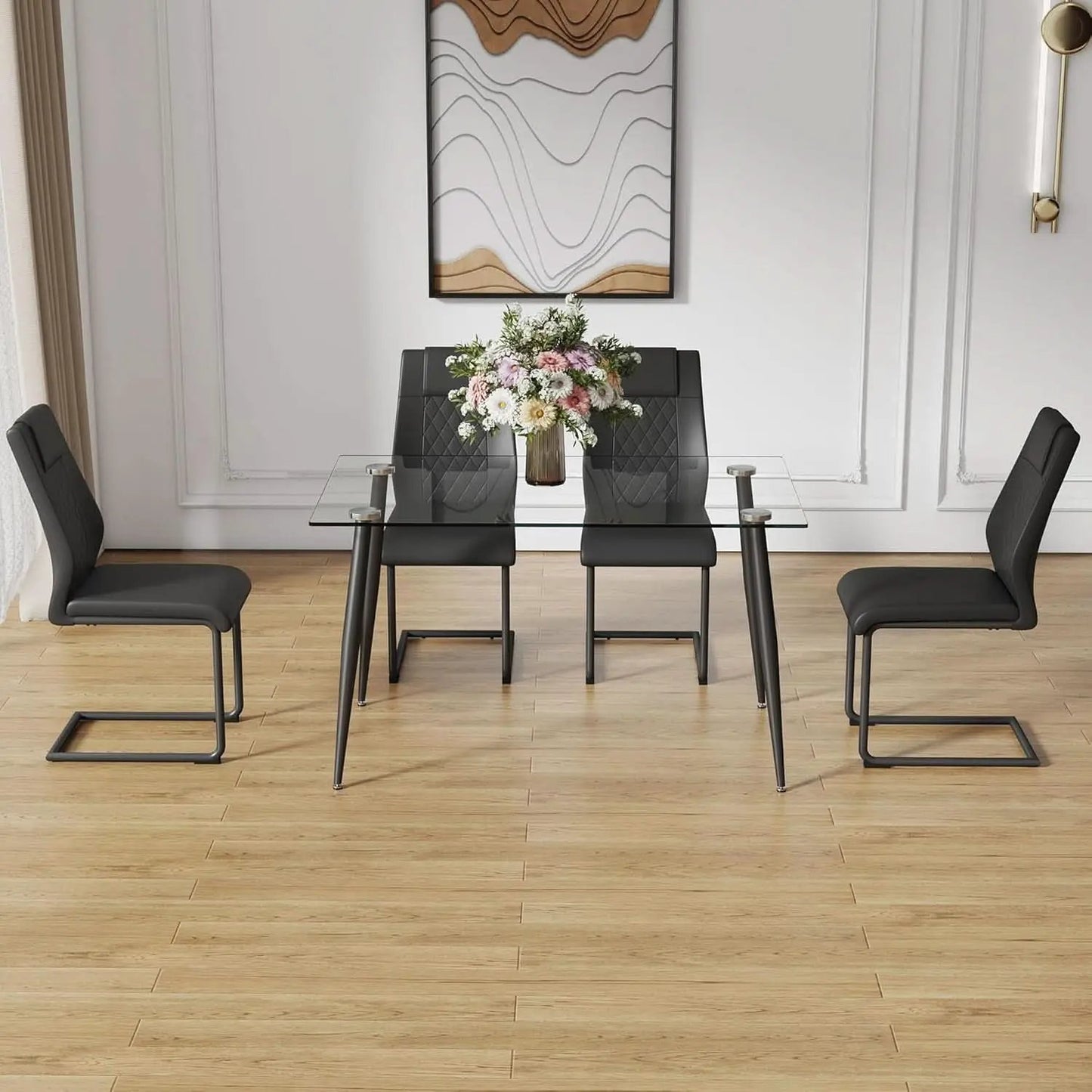 51 Inch Glass Dining Table For 4 With Tempered Glass Top from PriceLows™