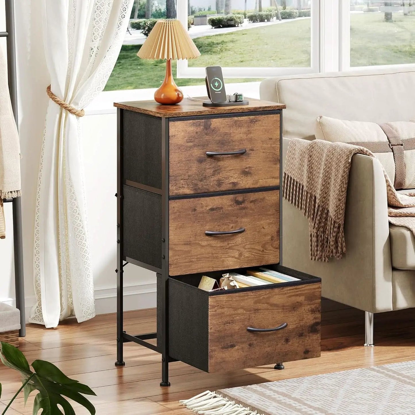 Dresser With 3 Drawers Rustic Brown Wood Grain Finish from PriceLows™