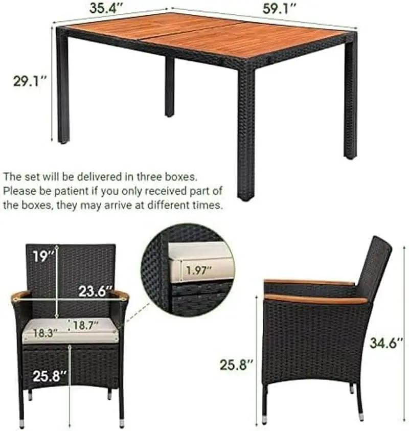 7 Piece Patio Dining Set Acacia Wood Table Black Rattan from PriceLows™