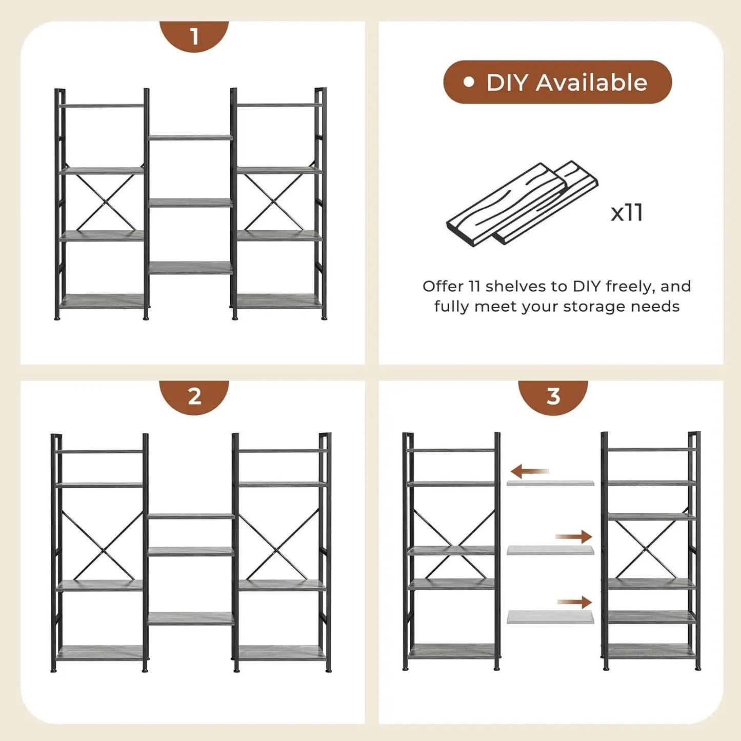 Grey 4 Tier Ladder Bookshelf With 11 Open Shelves For Home from PriceLows™