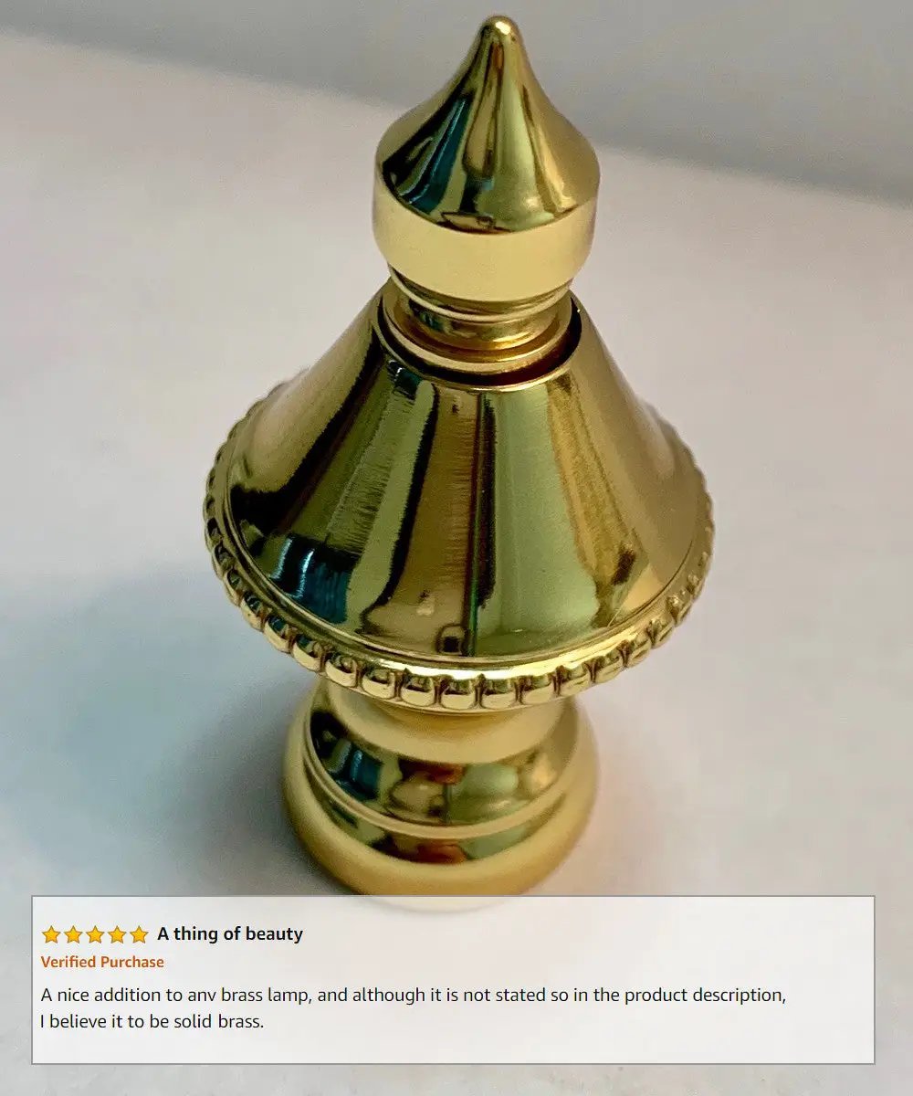Lamp Finial | Polished Brass | 1.5 Inch Height | 1/4-27 Thread