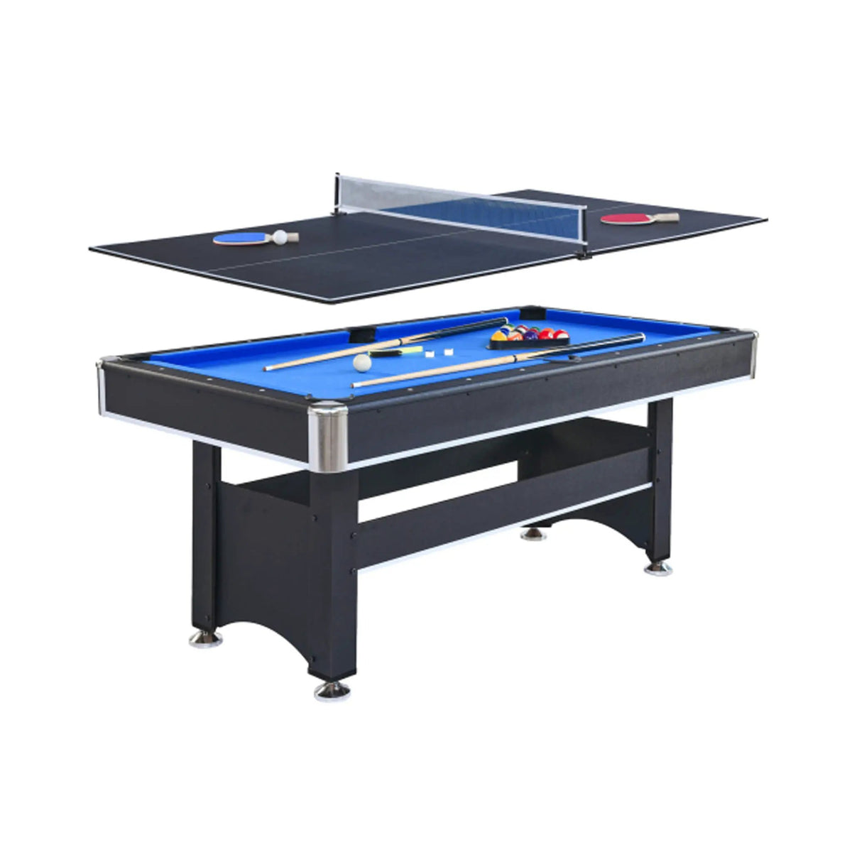 Multifunctional Pool Table | 6FT Wooden Design | Removable Table Tennis Top | Rubber Cushions