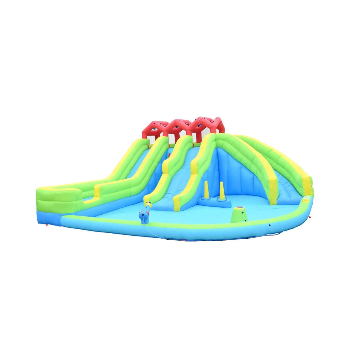 Inflatable Water Park | 7-In-1 Design | Triple Slides | Water Gun And Climbing Wall