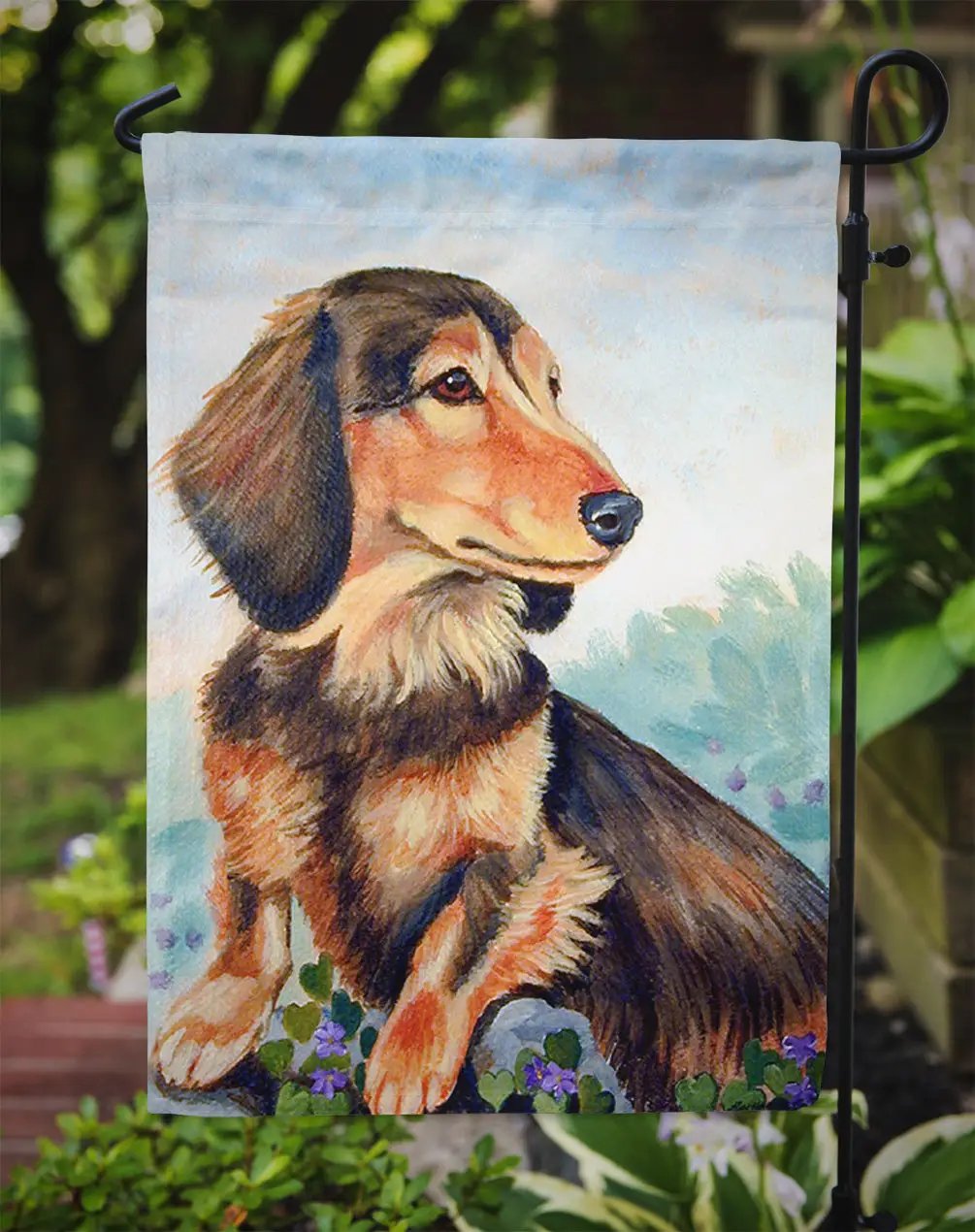 Dachshund chocolate and tan Long Haired Garden Flag – Decorative Outdoor Yard Flag from PriceLows™