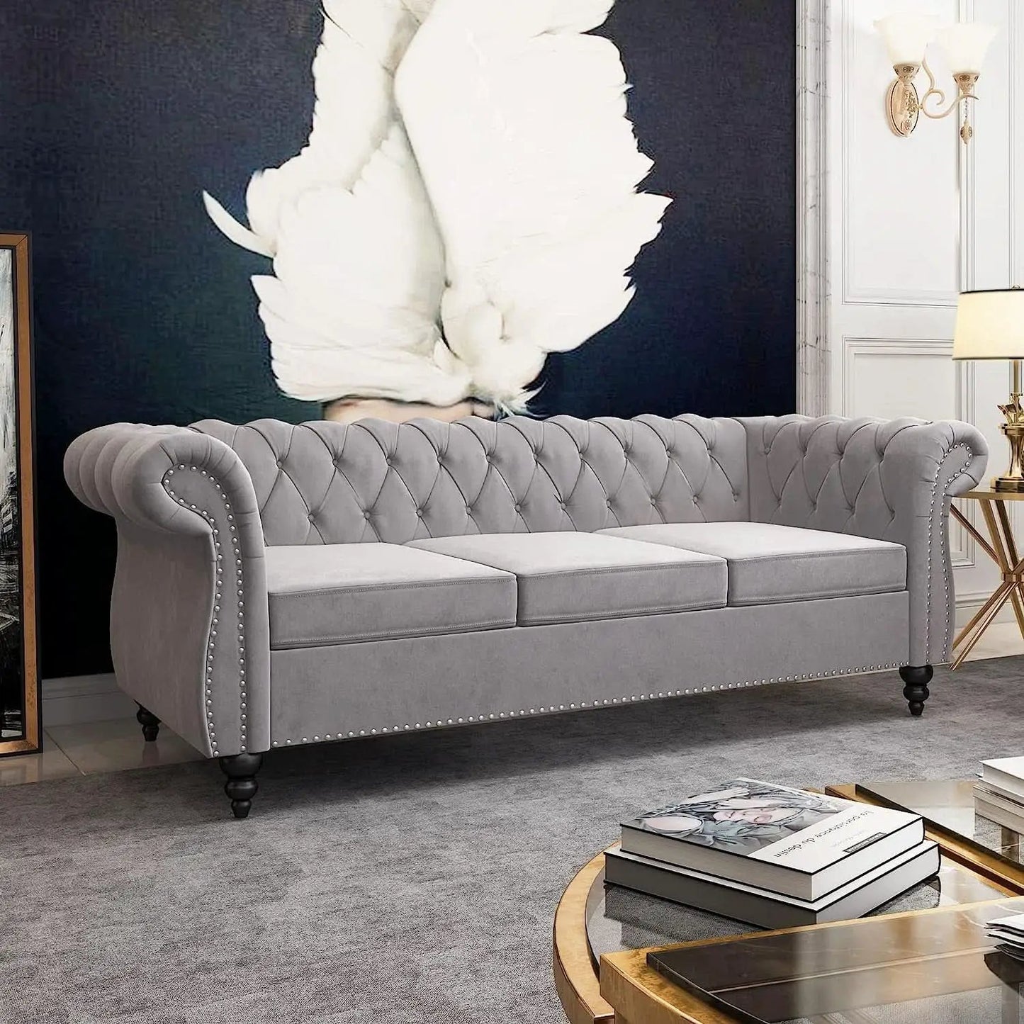 3 Piece Velvet Living Room Set Sectional Chesterfield Sofa Upholstered Loveseat And Chair from PriceLows™