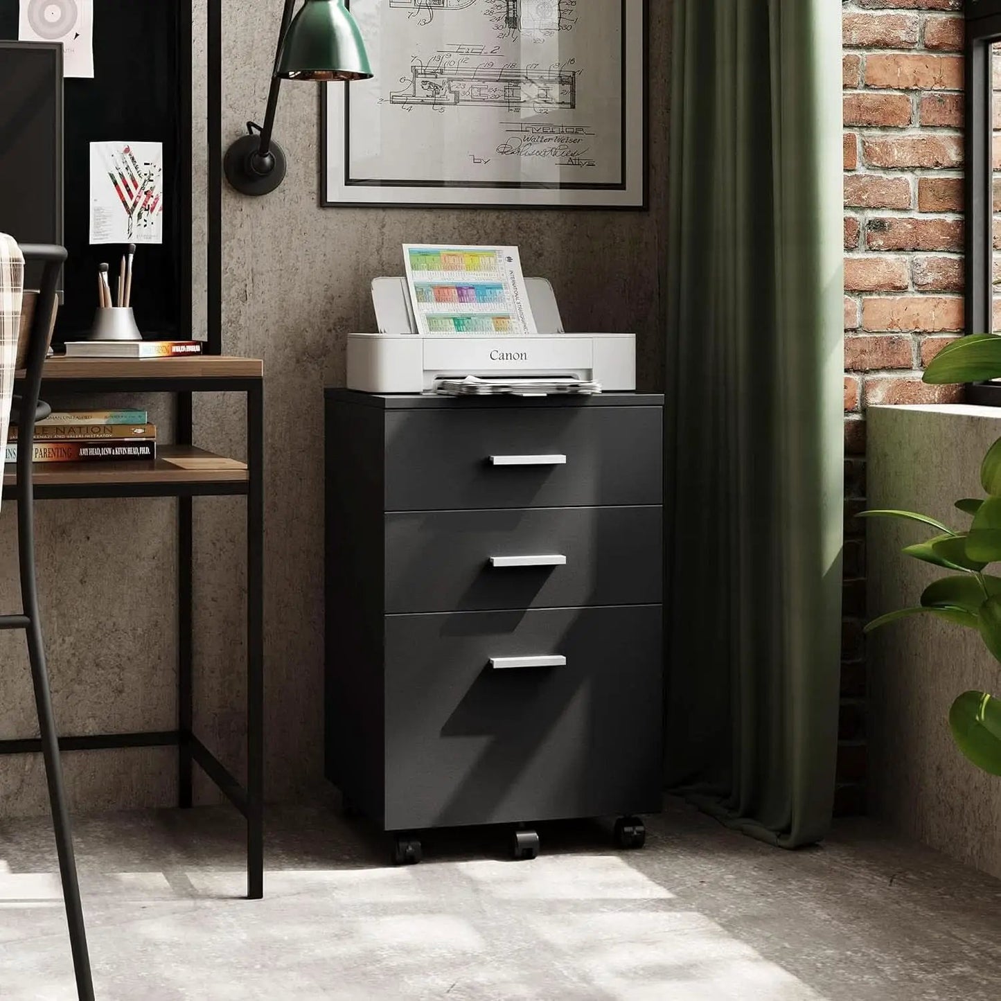 3 Drawer Wood File Cabinet Black For Letter A4 Size Home Office Storage Organizer from PriceLows™