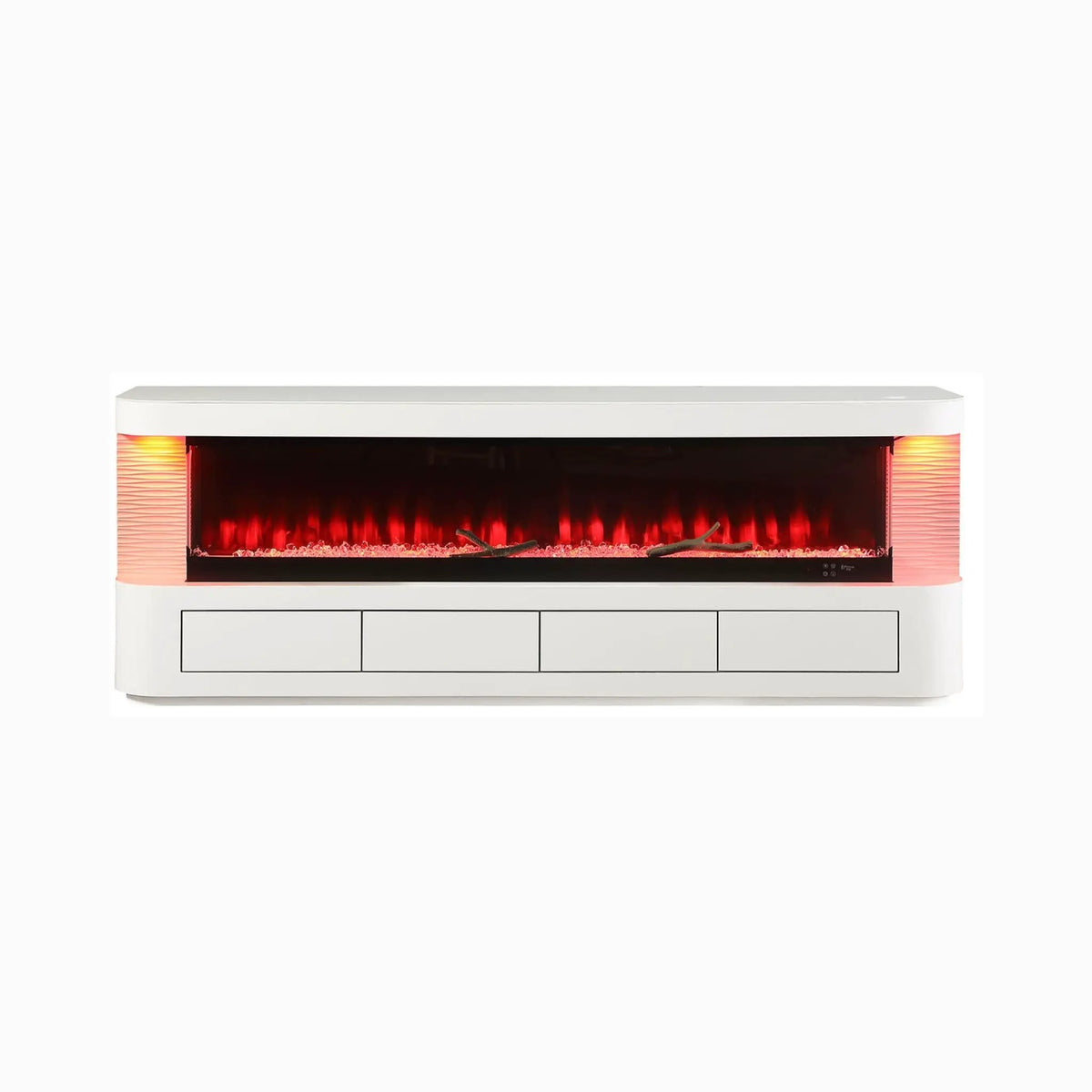 Electric Fireplace TV Stand | 71 Inch Modern White | 3-Level LED Brightness | Engineered Wood And Glass