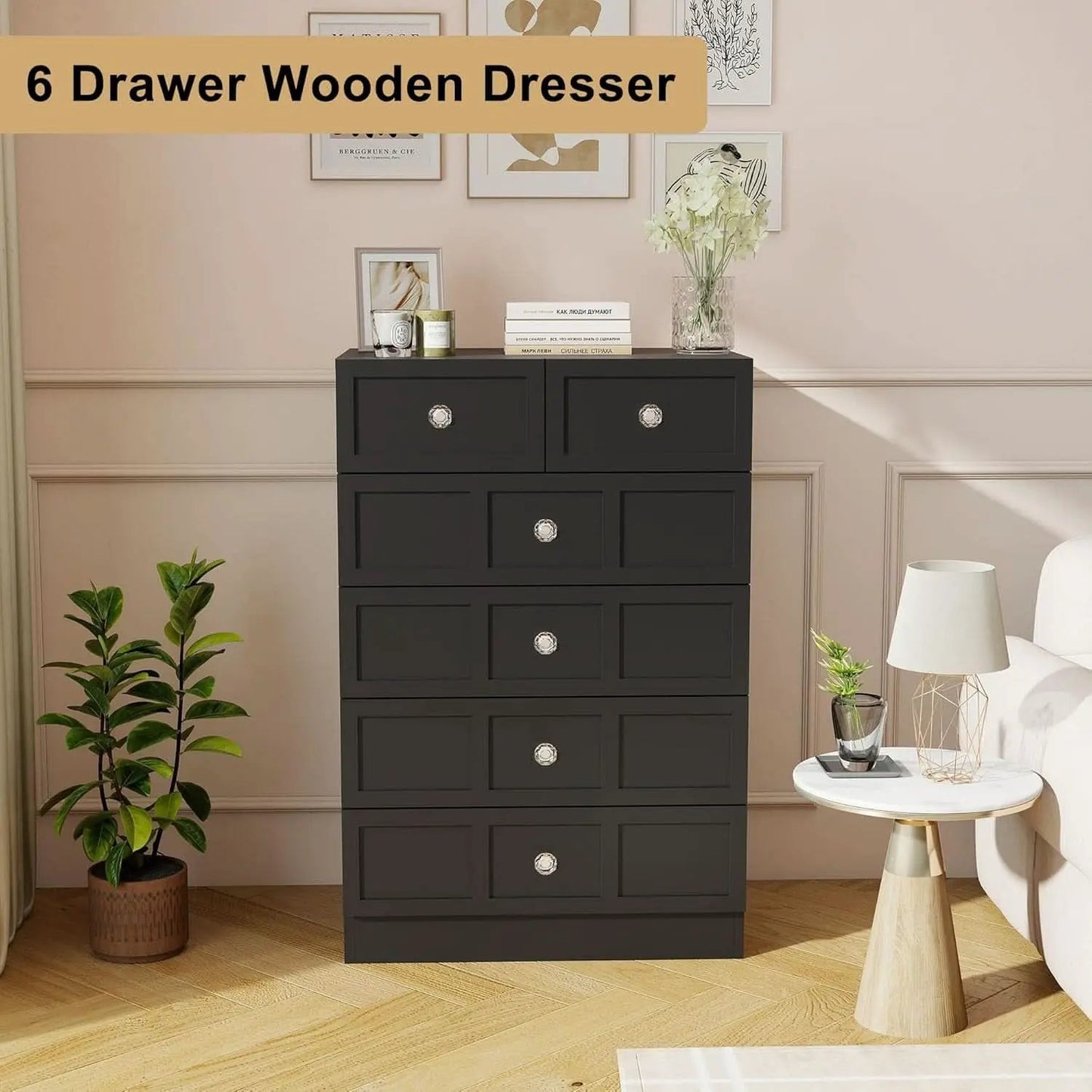 Black Fluted 24 Inch Dresser For Bedroom Storage Solutions from PriceLows™