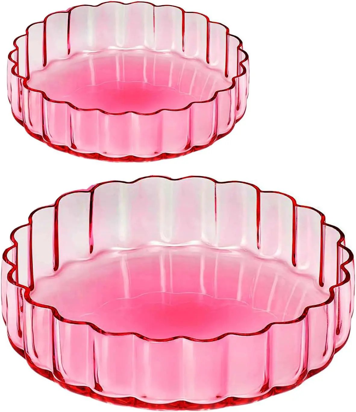 Khen Glass Flower Wave Colored Plates | Set of 2 | Blush Pink Green from PriceLows™