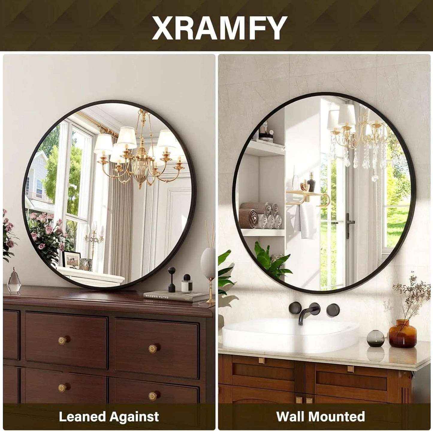 30 Inch Matte Black Round Wall Mirror Bathroom Decor from PriceLows™