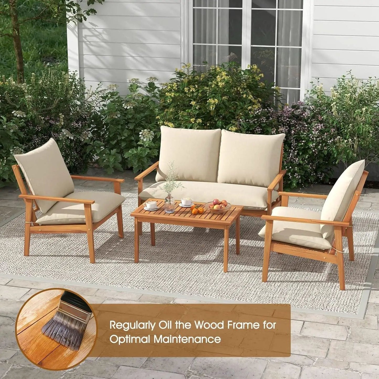 Outdoor Acacia Wood Patio Set With Cushions And Coffee Table from PriceLows™