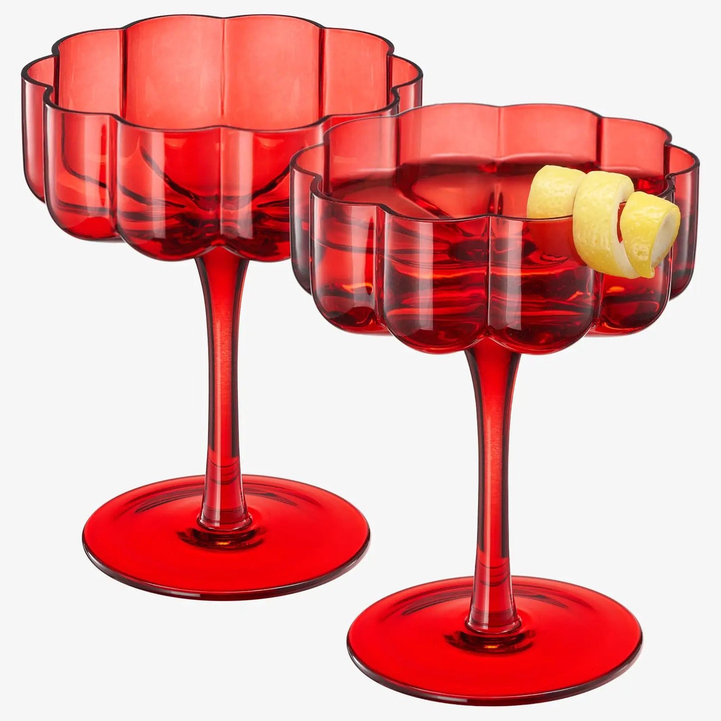 Flower Vintage Wavy Glass Coupes Martini, Champagne & Cocktail Coupes - Set of 2 from PriceLows™