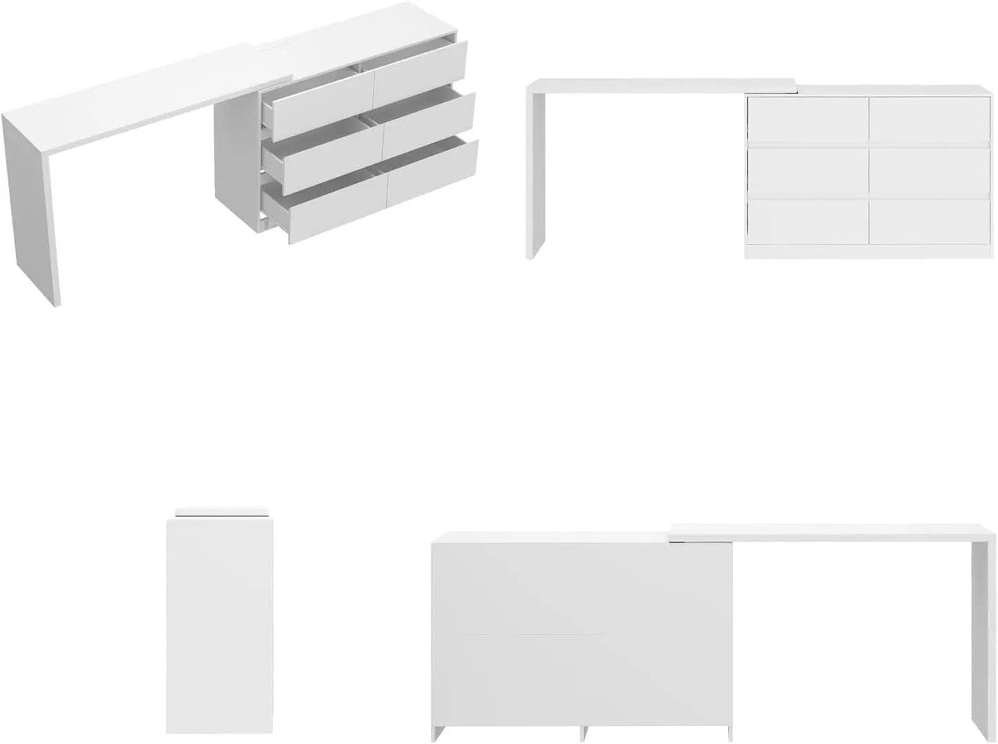 6 Drawer Dresser With Rotatable Tabletop White Home Office from PriceLows™