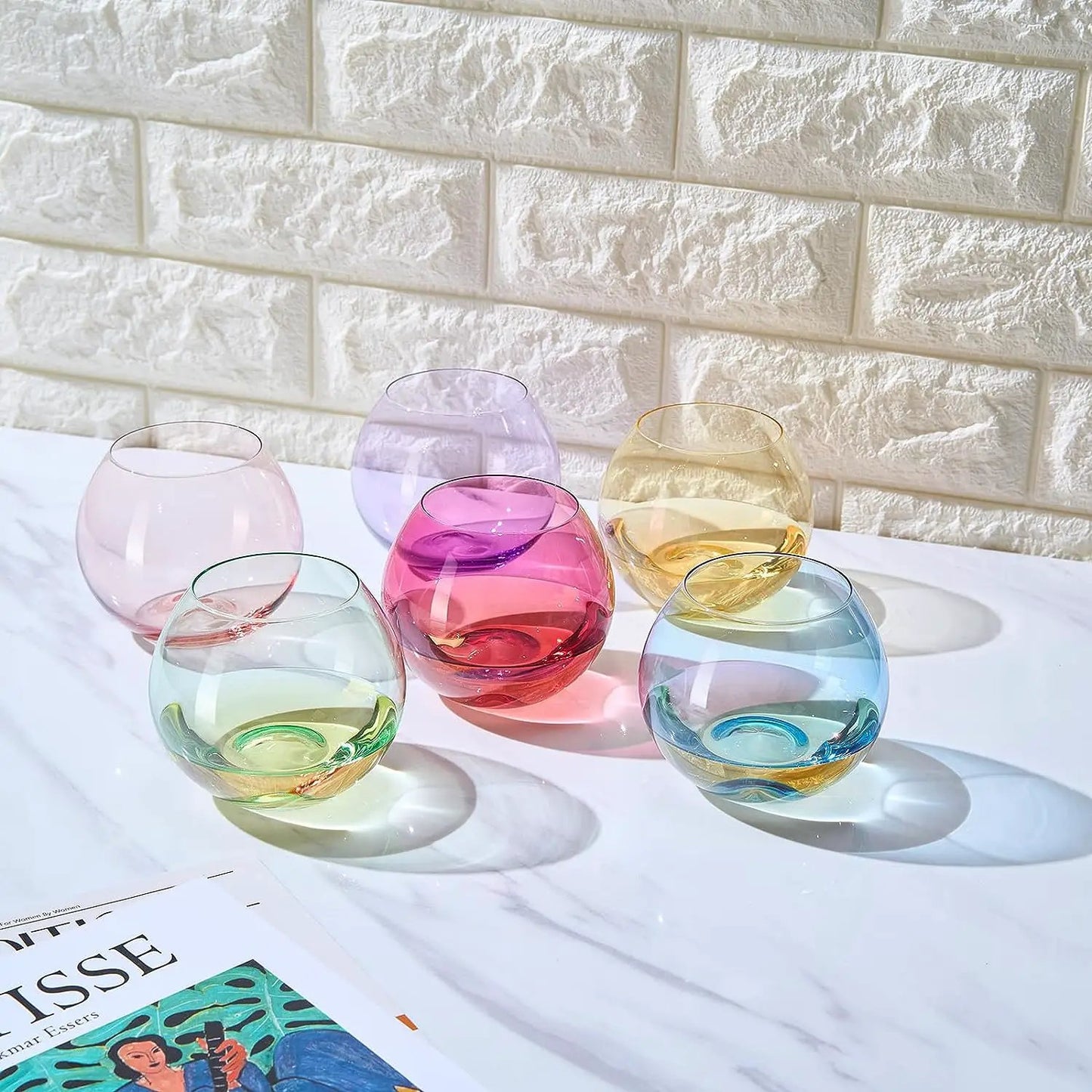 Vibes Colored Wine Glass Set, Large 12oz (Stemless Bubble) from PriceLows™