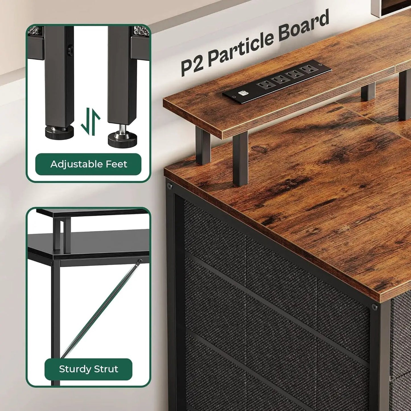 47 Inch Computer Desk With LED Lights And Power Outlets from PriceLows™