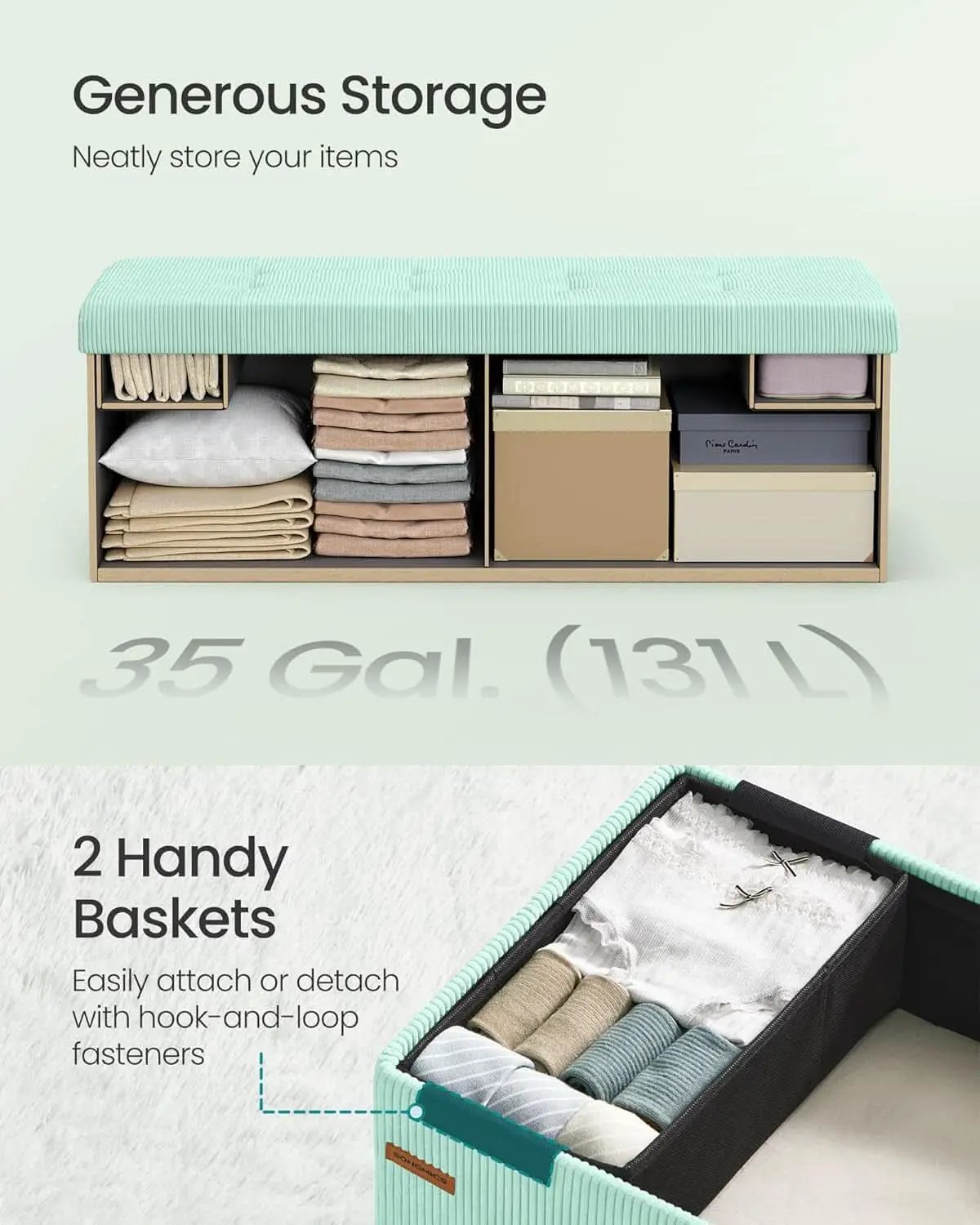 Moon light Green Foldable Storage Ottoman Bench Room from PriceLows™