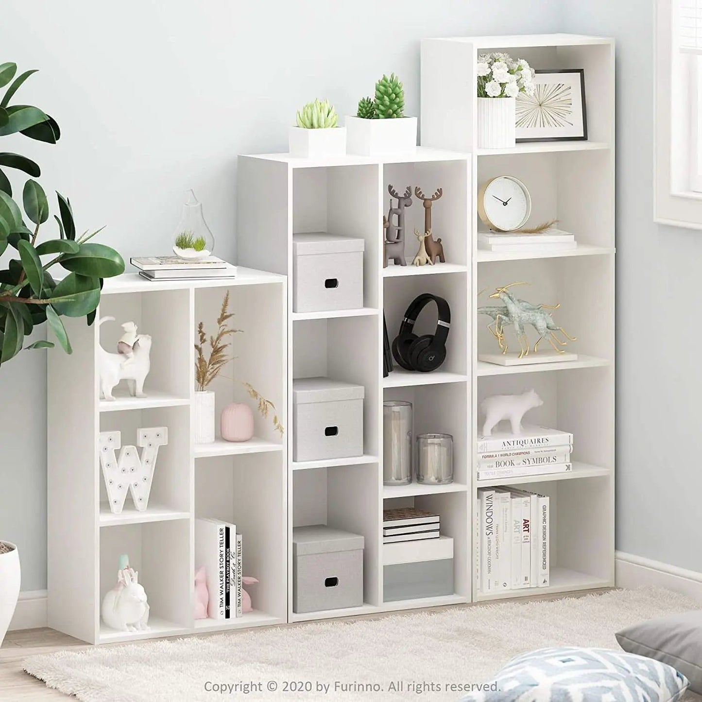 White 5 Tier Bookcase Storage Shelf For Living Room from PriceLows™