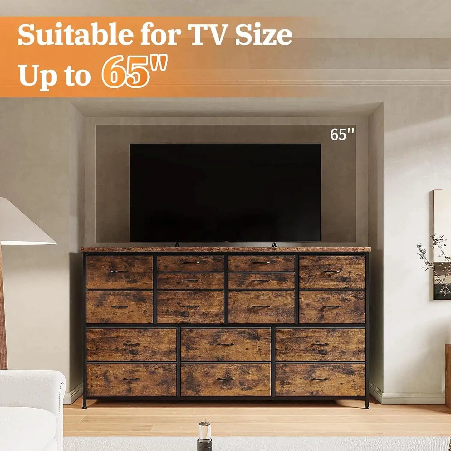 51.1 Inch TV Stand Dresser With 16 Drawers Charging Station from PriceLows™