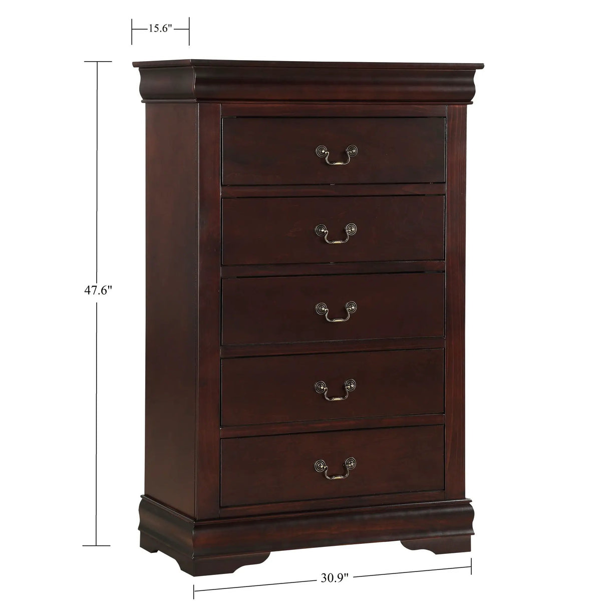 Louis Philip Cherry Chest | Five Deep Drawers | Soft Close