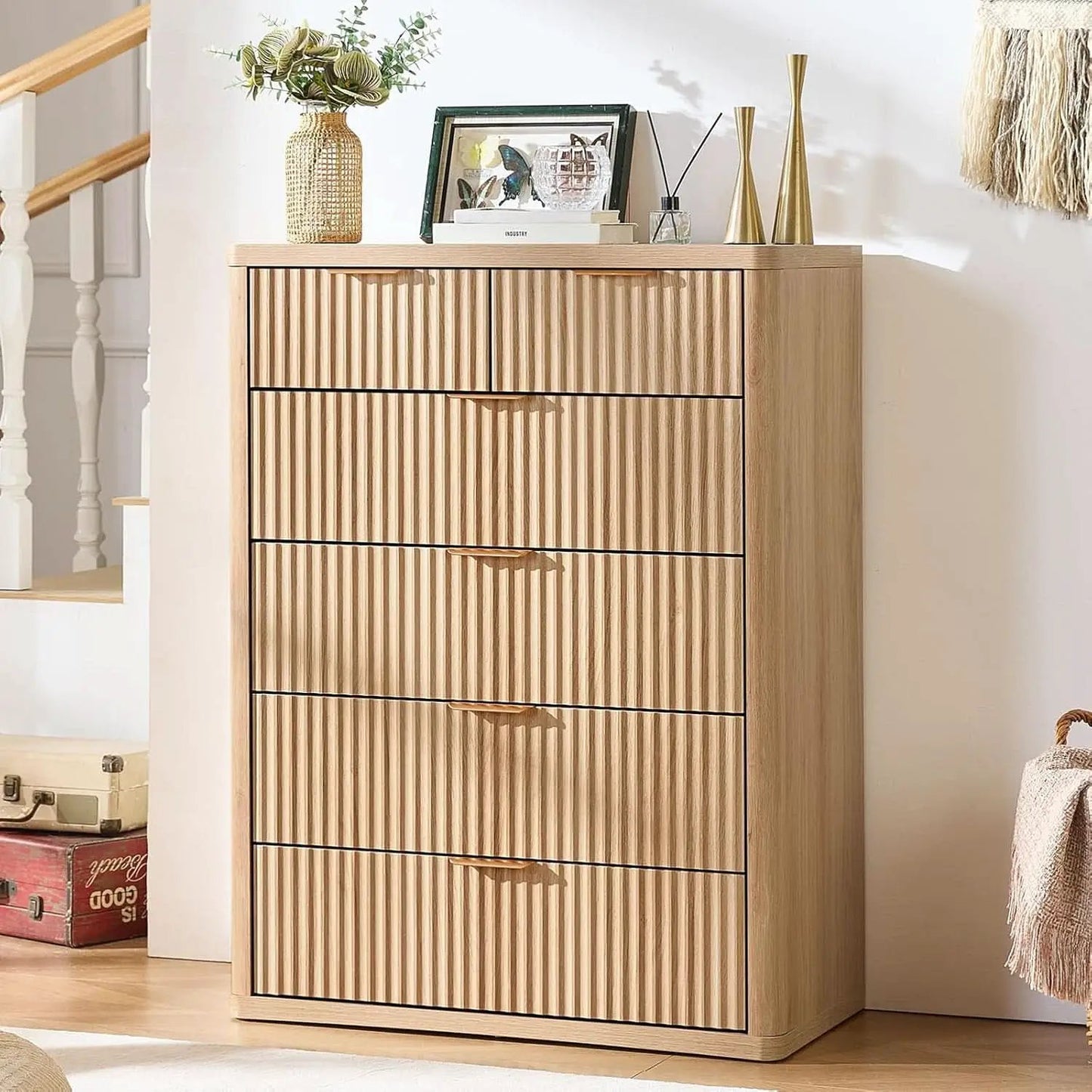 Distressed Fluted Dresser Featuring Six Drawers 42Inch from PriceLows™